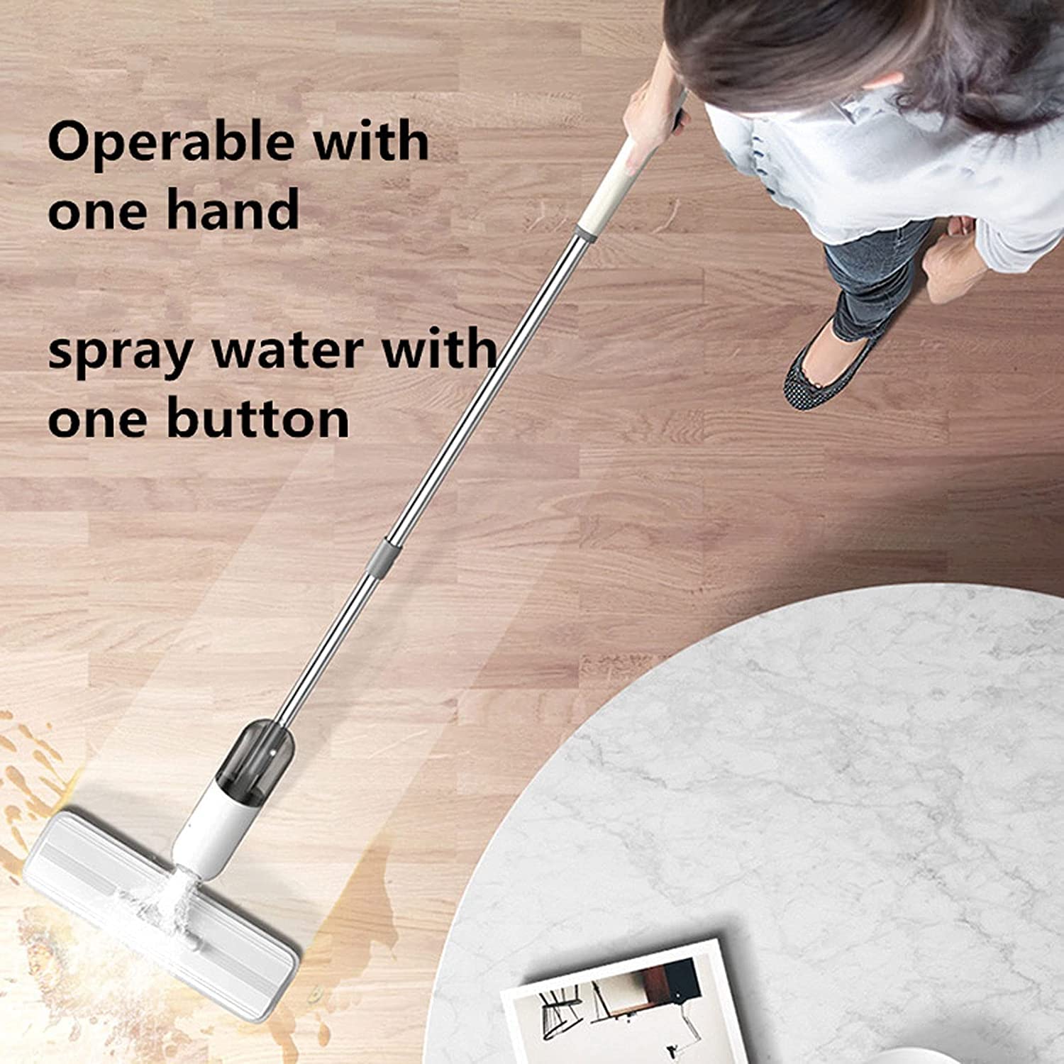 Mocio bagnato e asciutto Mocio spray in microfibra per la pulizia dei pavimenti - Bagnato e asciutto, con spruzzatore per serbatoio dell'acqua da 350 ml e cuscinetti antipolvere bagnati asciutti
