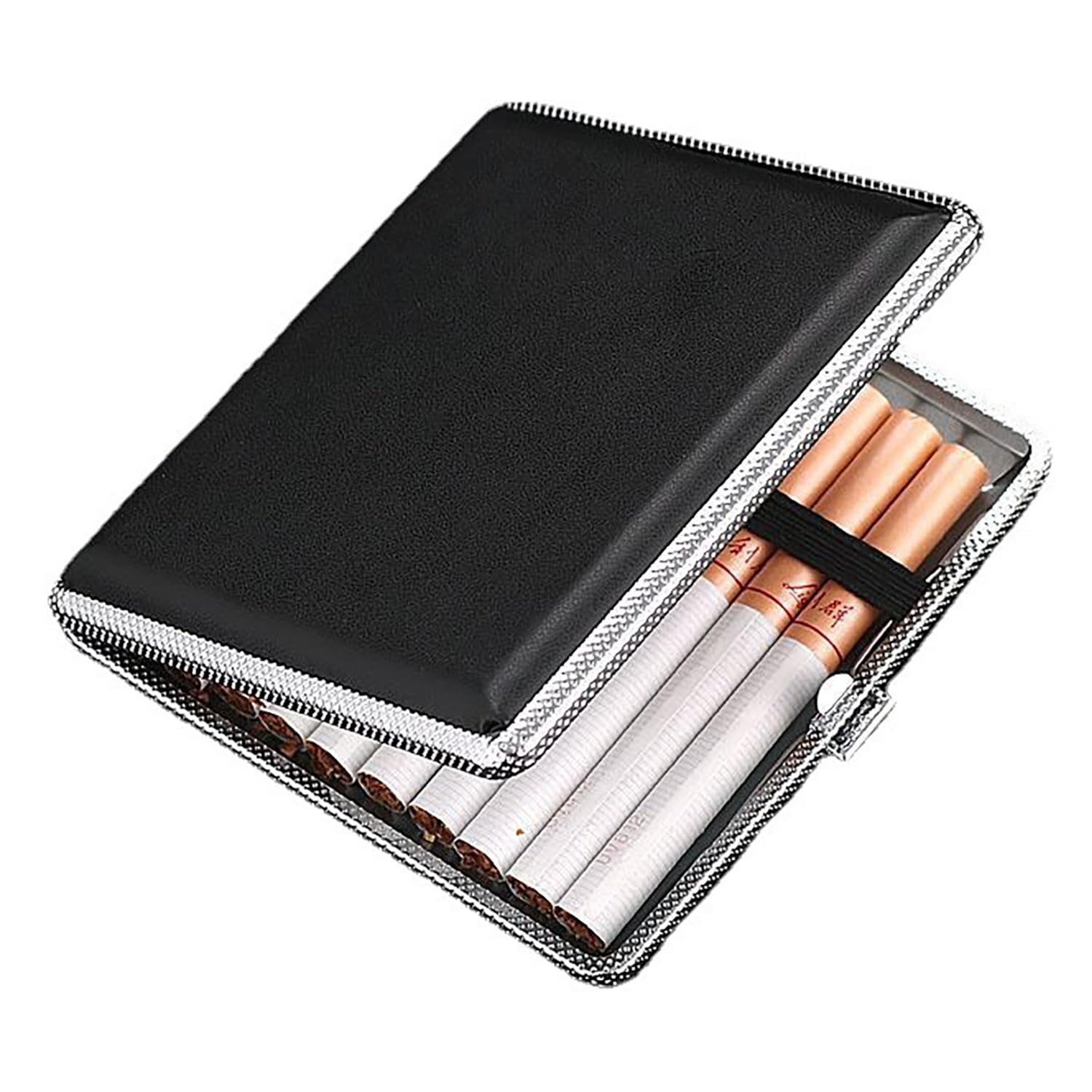 2 portasigarette in pelle PU per 20 sigarette sottili arrotolate, elegante portasigarette in metallo per uomo e donna (3.0 nero + marrone
