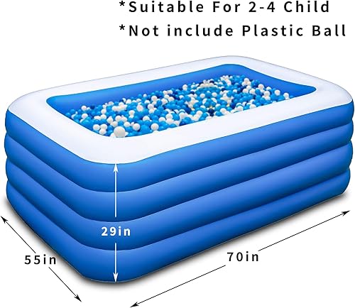 Miniatura 2 de Piscina inflable, piscina familiar inflable de 70 x 55 x 29 pulgadas, fiesta acuática de verano, adultos, al aire libre, jardín, patio trasero
