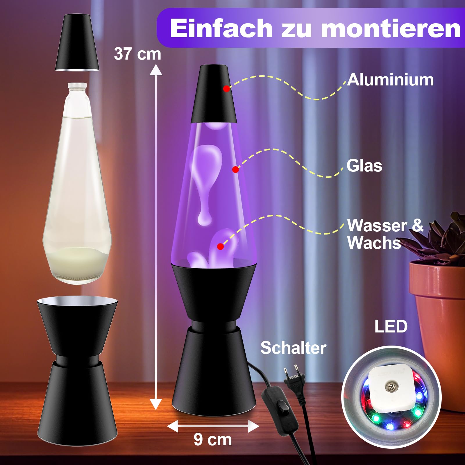 Lavalampe mit 17 Farbwechsel und Fernbedienung, Lavalampen 37cm für Erwachsene, Entspannende Stimmung LED Nachtlicht für Haus Schlafzimmer Büro, Geschenk für Valentinstag Geburtstag