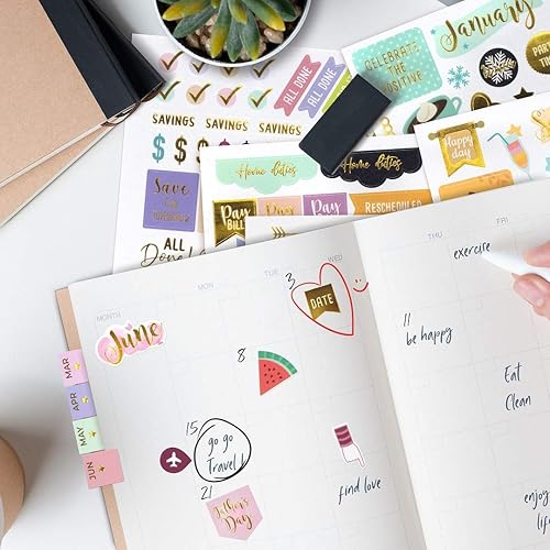Miniatura 8 de Calcomanías estéticas para planificar, de lámina dorada, más de 1250 impresionantes accesorios de diseño que mejoran y optimizan tu agenda, diario y