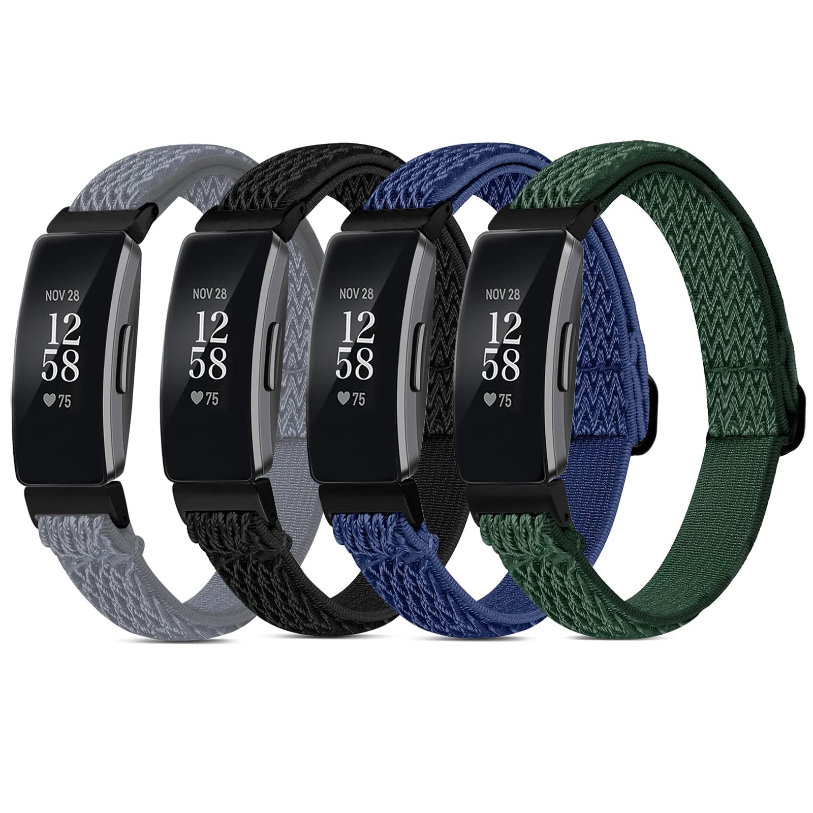 BNBIDEN Elastic Bands Compatible with Fitbit Inspire 2 / Inspire HR/Inspire, Soft Adjustable Stretchy Nylon Solo Loop Strap Wristbands Accessories Replacement Band for Fitbit Inspire Women Men