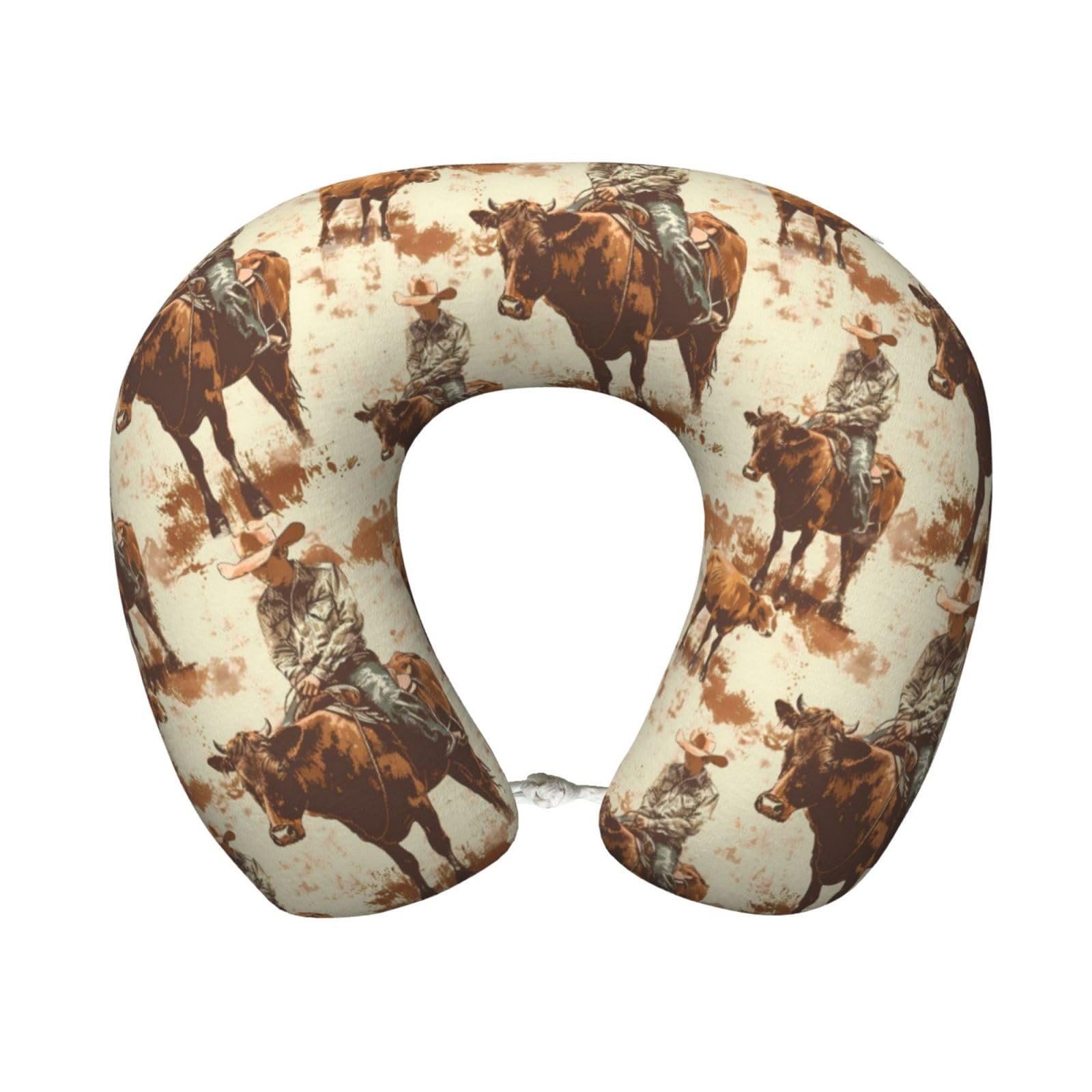peiyeety Cowboy Sitting On Cow Back Print Travel Pillow Memory Foam, Portable Neck Pillow for Airplane, Car and Office