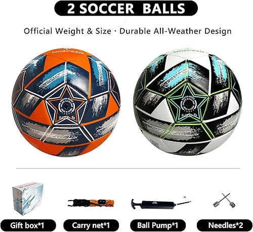 Miniatura 2 de Balón de fútbol tamaño 5 para jóvenes y adultos, entrenamiento en exteriores e interiores, pelota de fútbol para deportes escolares con 1 bomba, 1