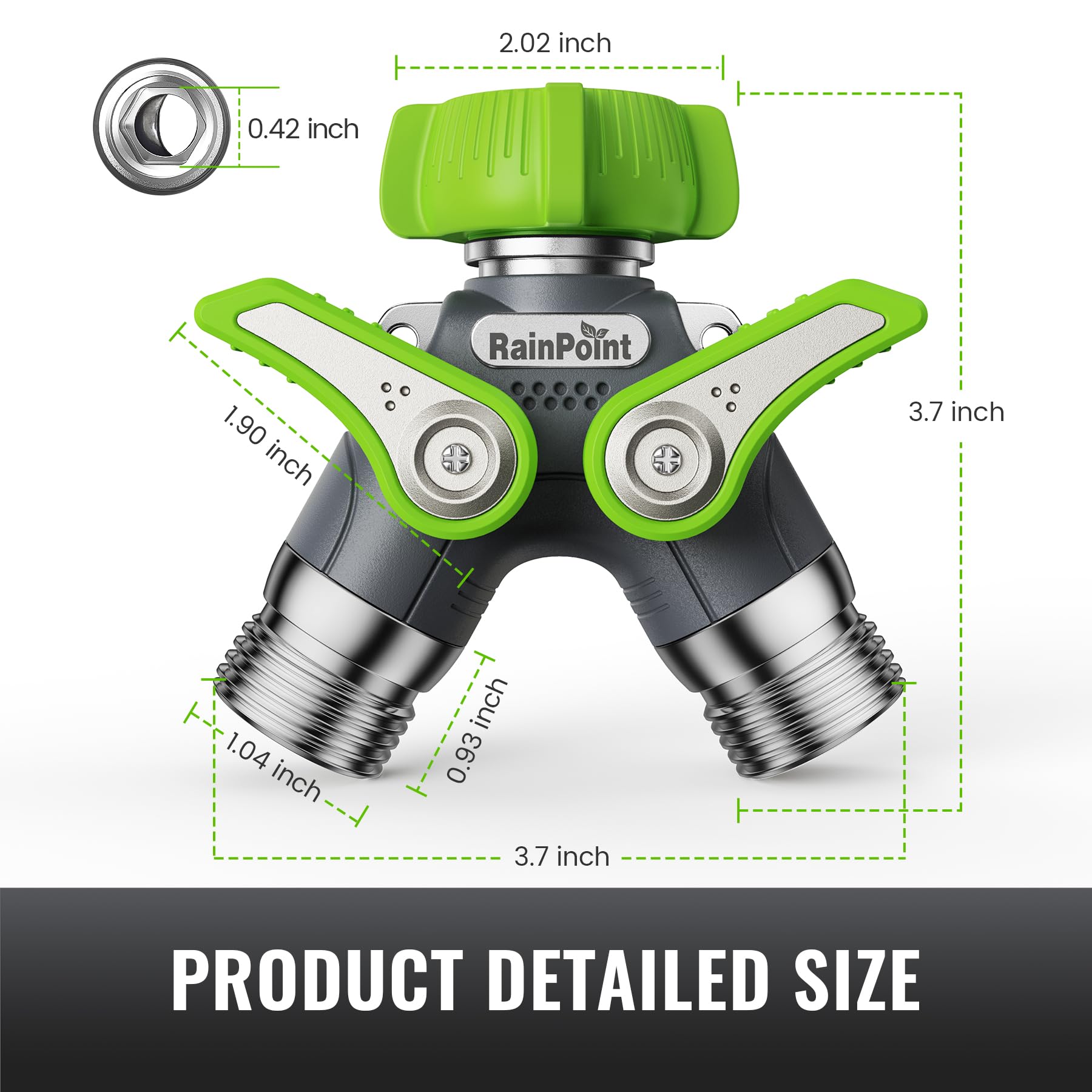 RAINPOINT Robinet Double 3/4", Corps 100% métal Distributeur 2 Voies avec Interrupteur indépendant et Adaptateur 3/4" 1/2", débit d'eau réglable et verrouillable, pour Machine à Laver, Jardins