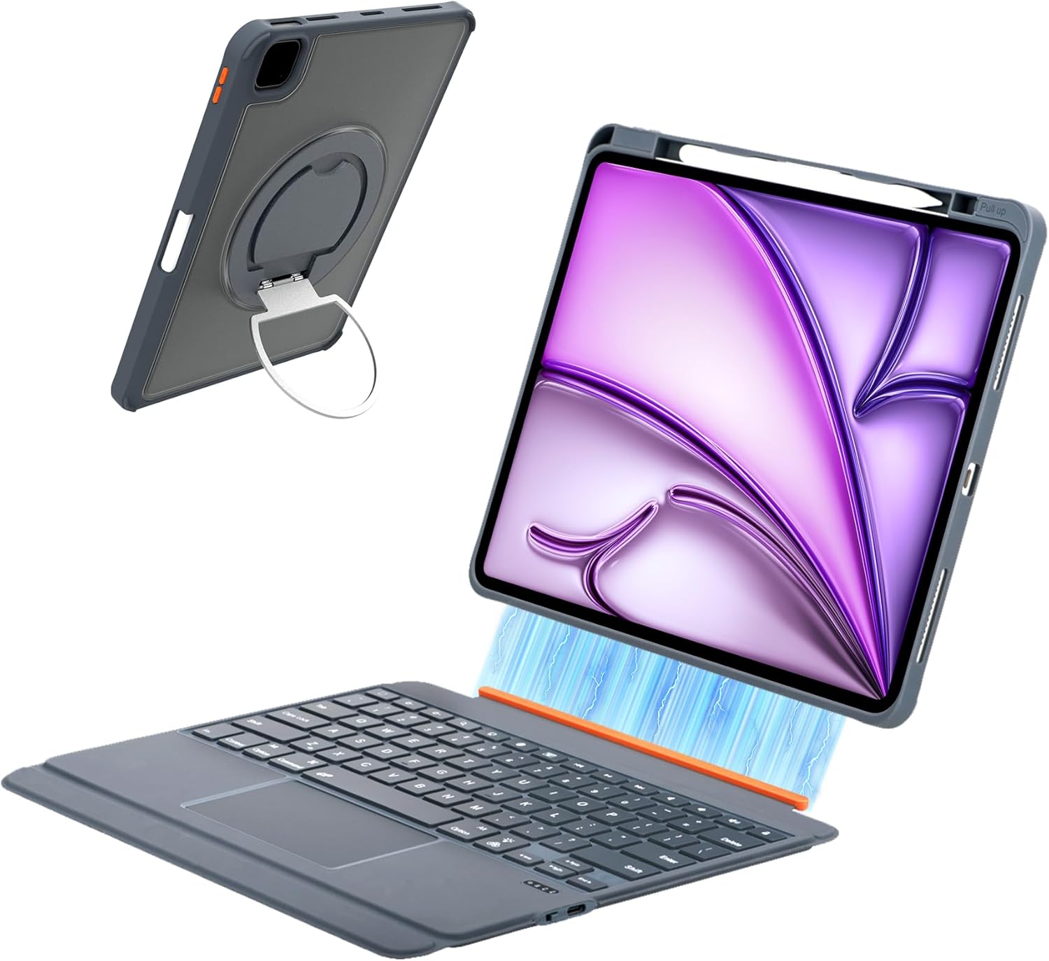 QUARK Keyboard Case for iPad Air 13"(M3 2025 & M2 2024) and iPad Pro 12.9 Inch (6th/5th/4th/3rd Gen), Detachable Keyboard with 360° Rotate Stand & Pencil Holder, 7 Colors Backlit & Trackpad, Gray