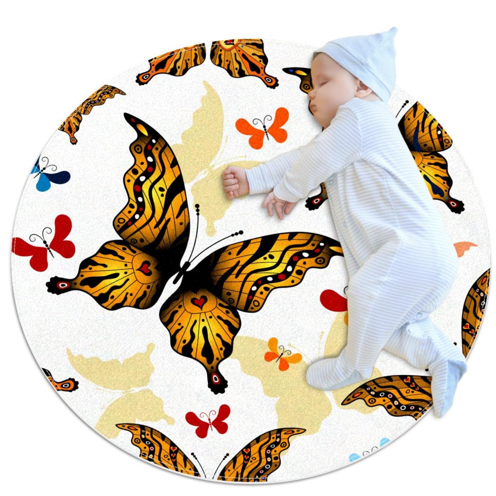 Tapis rond beau papillon de 100cm pour chambre fille salon et buanderie