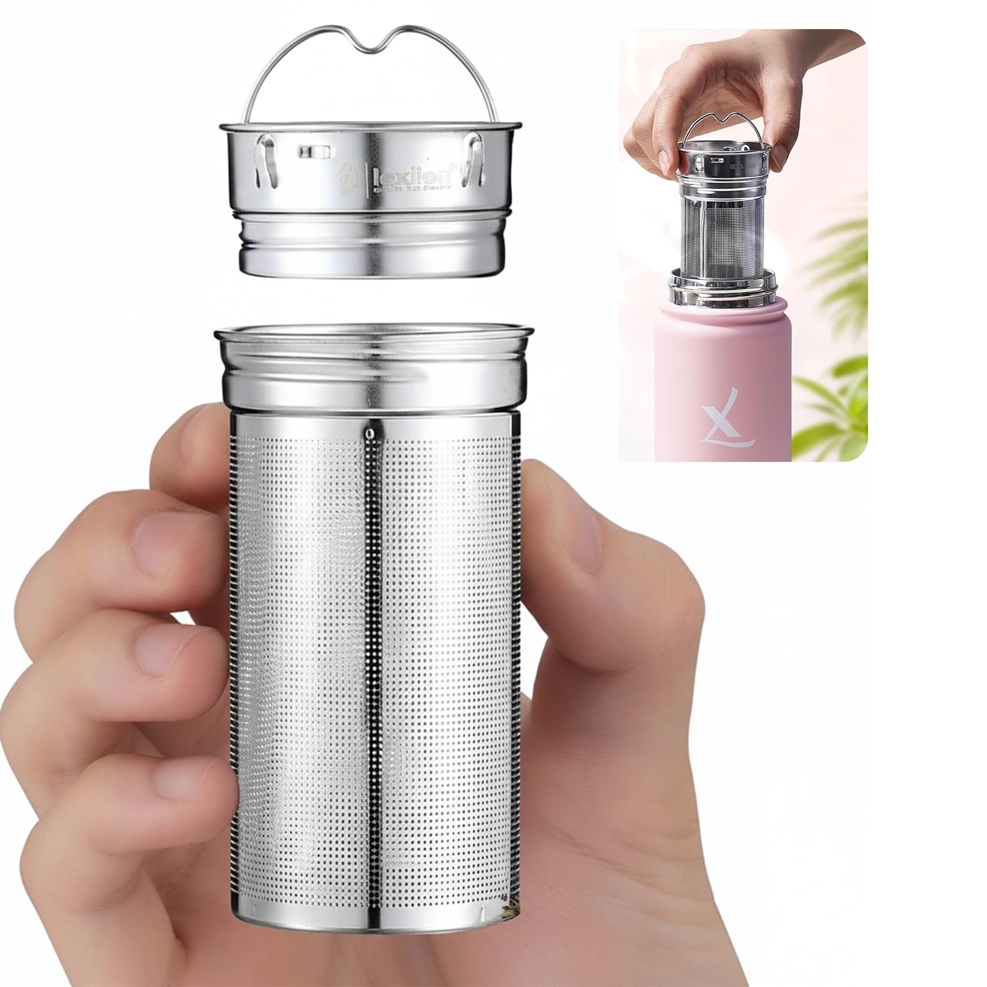 Lexlion Wasserflasche Tee-Ei für losen Tee – Wiederverwendbares & tragbares Edelstahl-Ei für Obst, Kaffee, grünen Tee, Eistee, Kräutertee, schwarzen Tee – runde Teesiebe & Filter – (1 Pack)