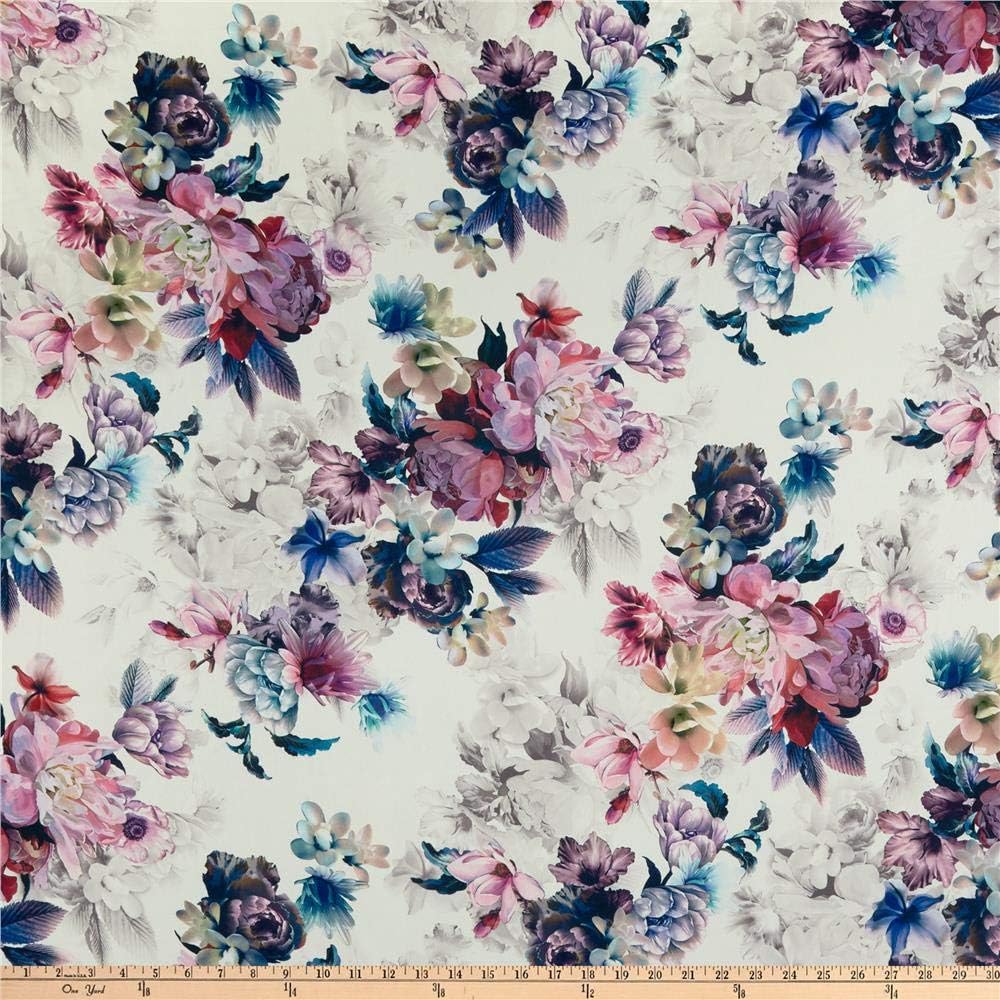 Telio Kimono Poly Georgette Floral Print Mauve White, Fabric by the Yard