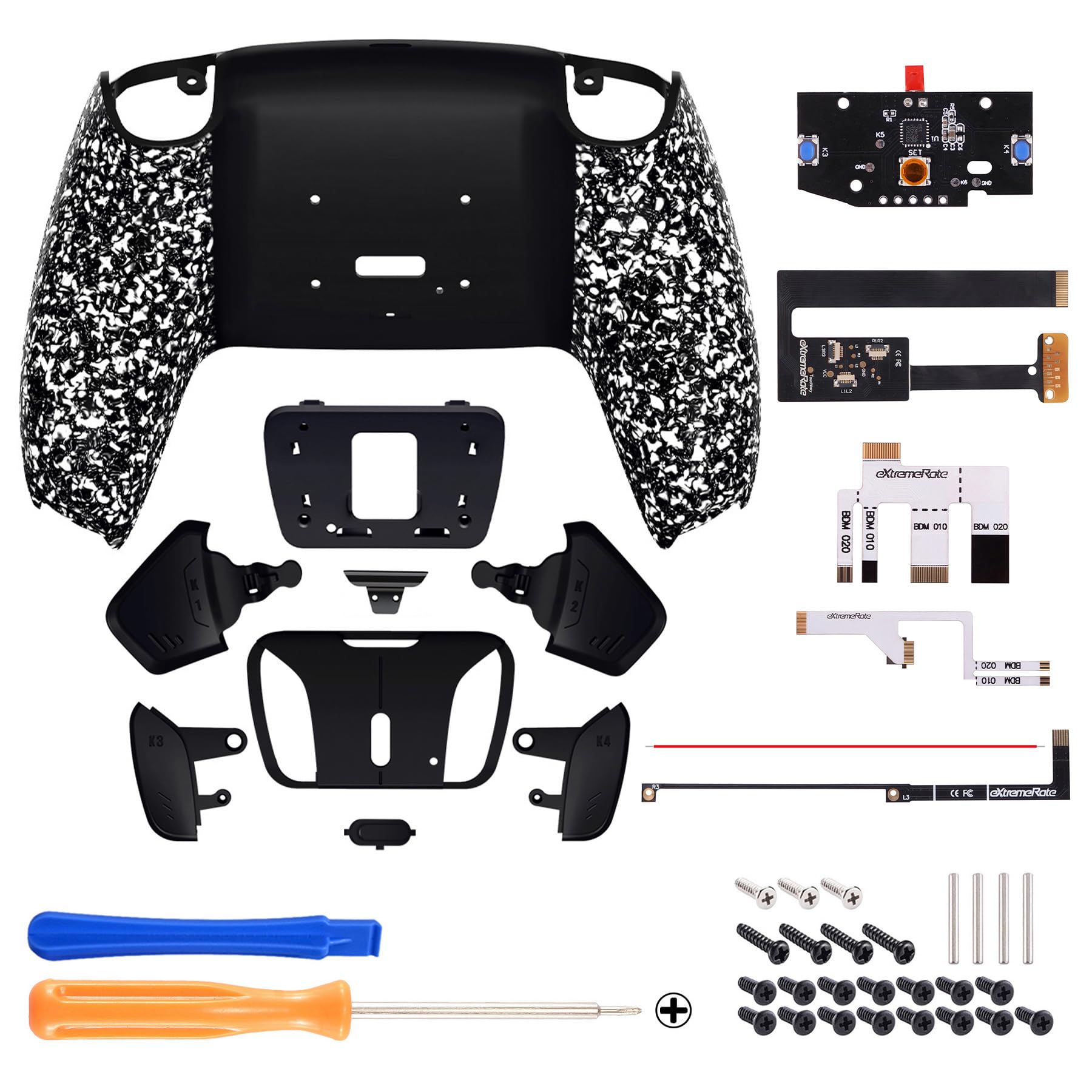 eXtremeRate RISE4 Remap Kit Programmable pour ps5 Manette BDM-010&020, Coque Arrière Redessinée avec 4 Palette pour ps5 Manette, Carte améliorée, Blanche Texturé
