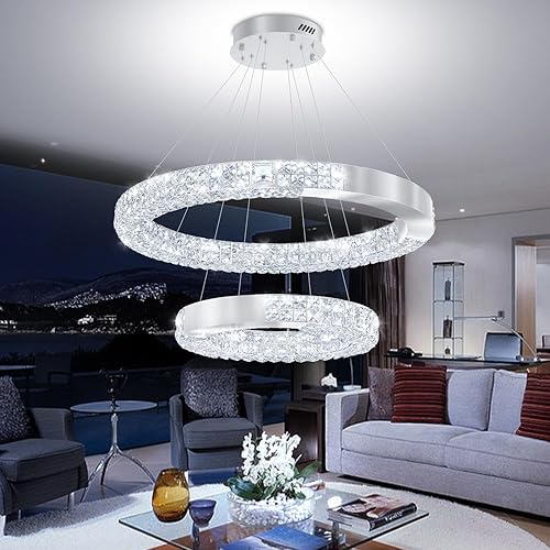 Miniatura 14 de Gran araña de anillo dorado moderna LED de 5 anillos de cristal para techos altos Vestíbulo Escalera de arañas D12''+20''+28''+35''+43'' Oro