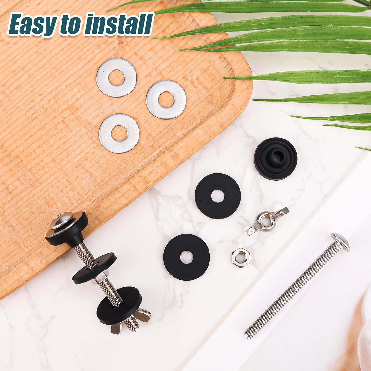 Condition photo showing New/Like New for 2pcs toilet tank to bowl bolts kit, stainless steel heavy duty waterproof toilet tank bolts replacement universal toilet inside kit toilet water tank parts with rubber washers gasket and nuts