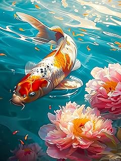RGAJWIC Diamond Painting Kits 5D Koi in The Lotus Pond Diamond Art with Accessories and Tools Fish Painting with Diamond Relaxation and Home Wall Decor 12x16 inch