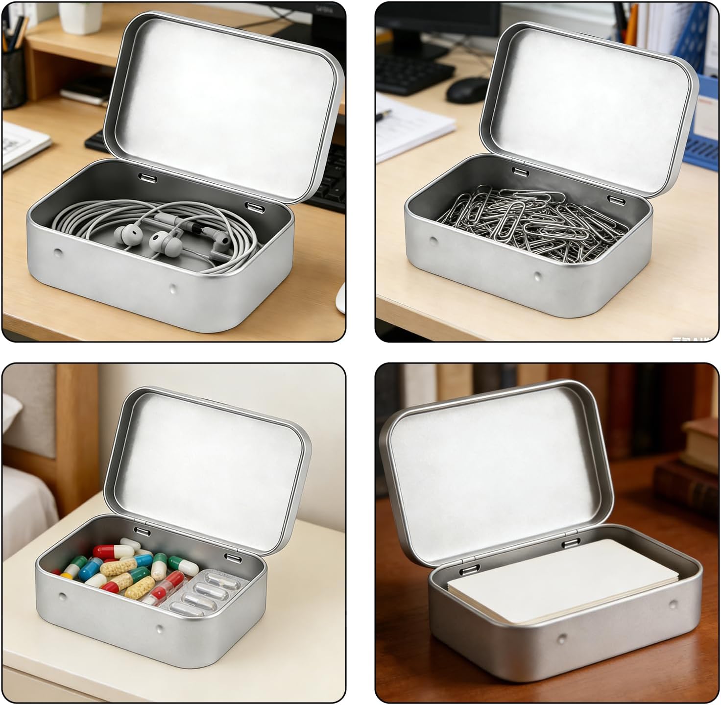 10 Pcs Silver Metal Rectangular Hinged Tins, Mini Portable Metal Box with Lids, Rectangular Empty Small Home Craft Organizer, for Organize Gift, Jewelery, Sewing Tools, DIY Gift Boxes