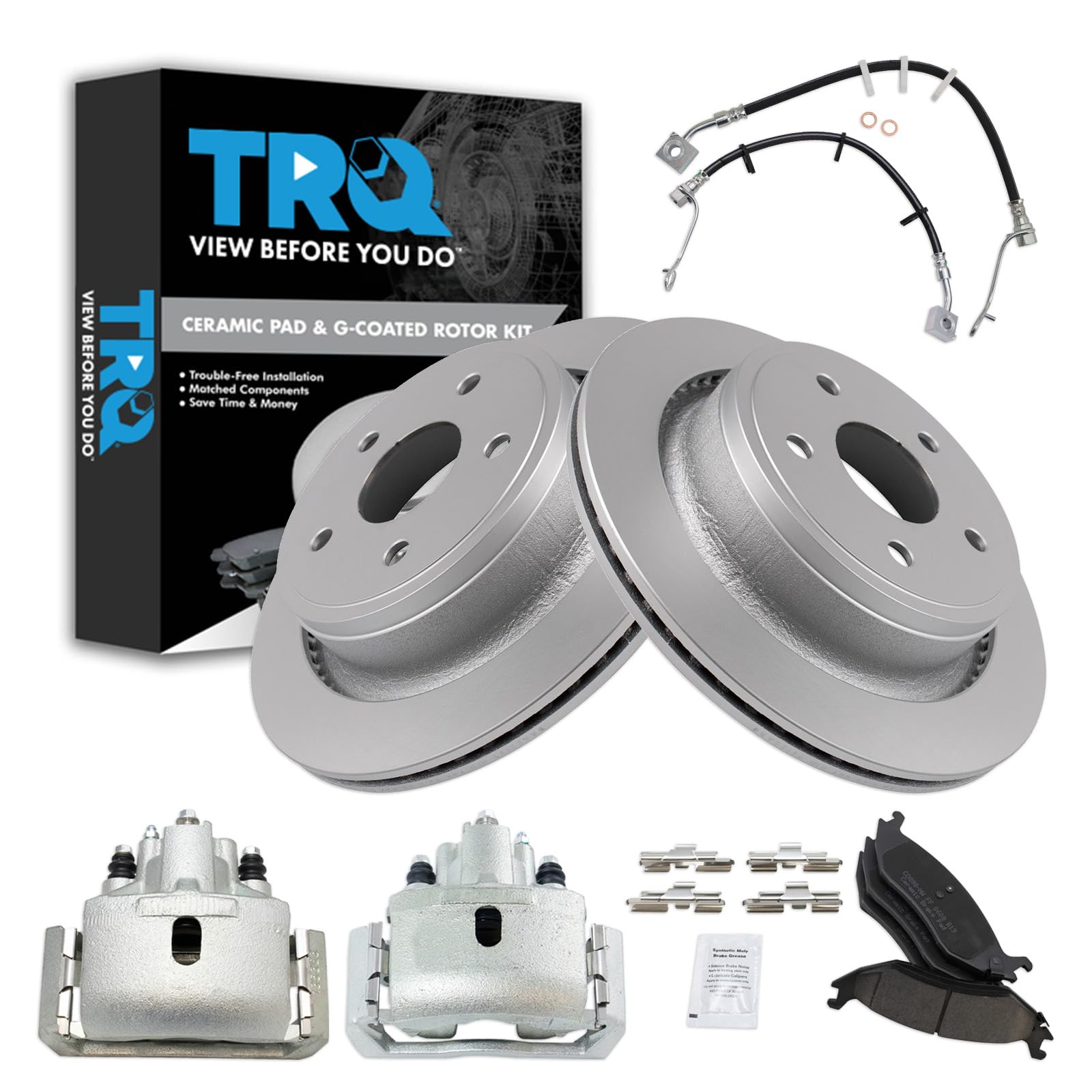 TRQ Brake Pad &amp; Rotor Kit Premium G-Coated Ceramic