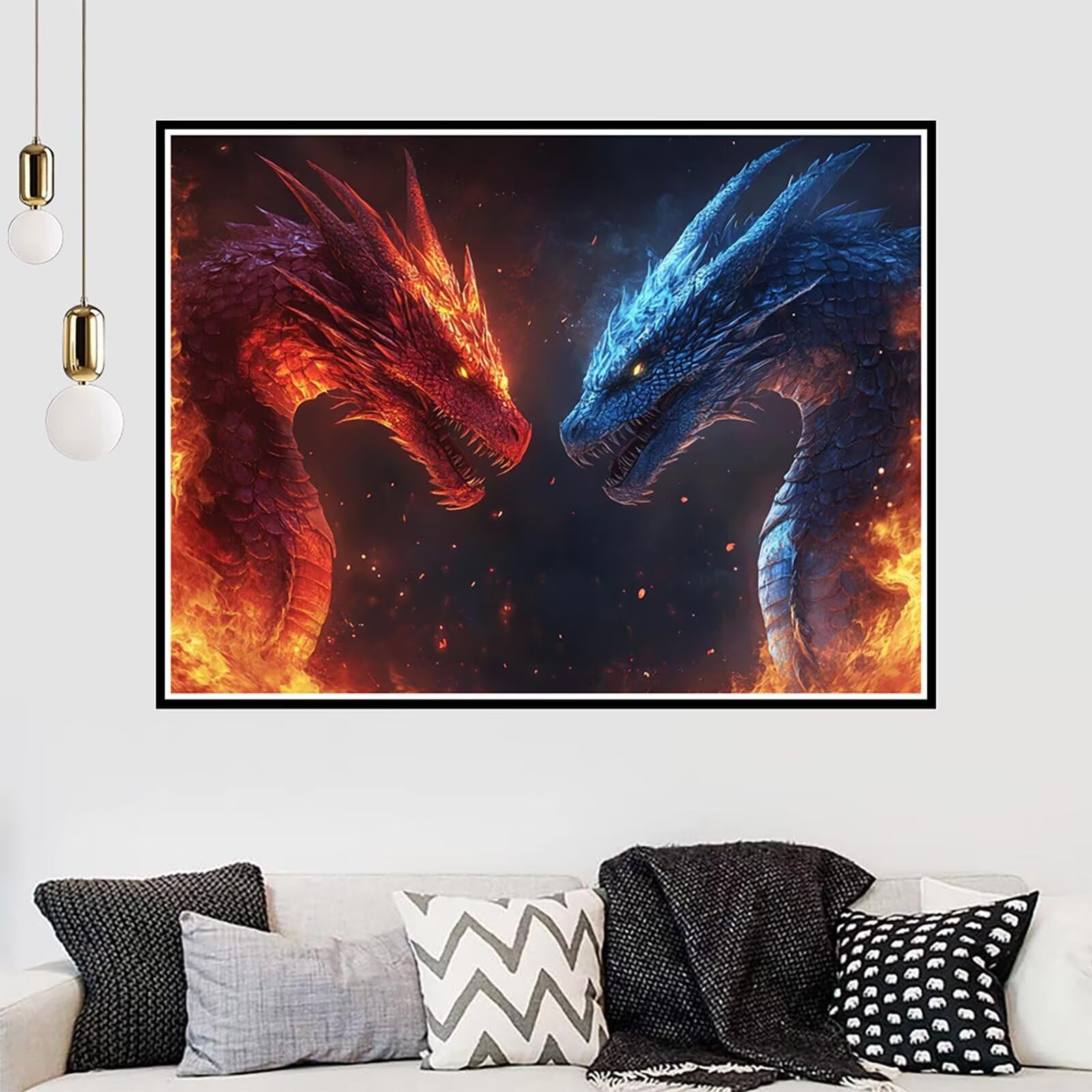 5D Diamentowe Malarstwo Dragon, Diamentowe Malowanie Zwierząt Wzór DIY Diamentowe Malowanie Dorosłych Rzemiosło Pełny Diament Ścieg Krzyżowy Zestaw do Dekoracji Domu, Prezent 80 x 60 cm -zjn25011P8