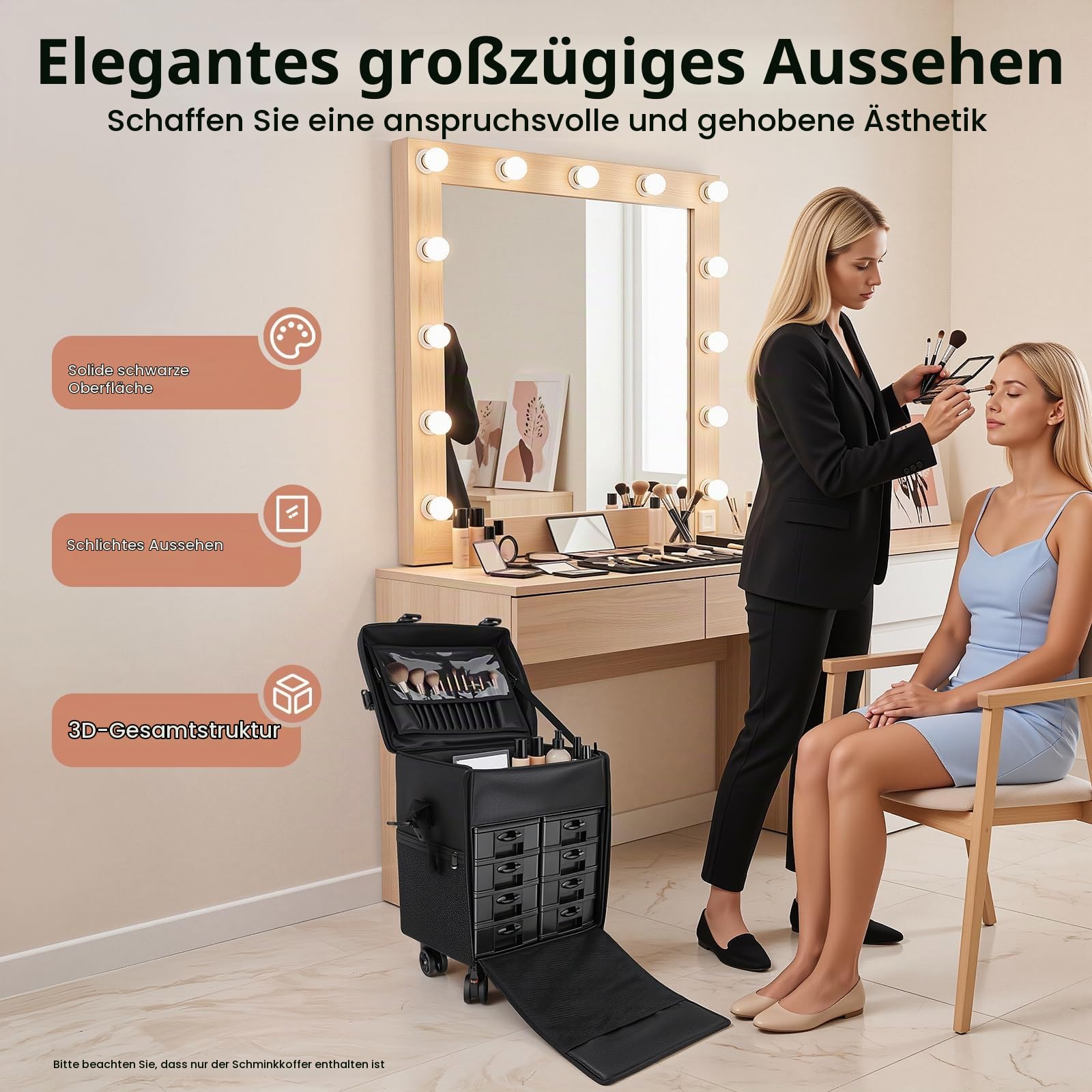 2 In 1 Kosmetik Trolley Multi-Function Friseurkoffer Professionelle Schwarz Kosmetikkoffer Beauty Tools Trolley mit 8 Herausnehmbare Schubladen und Rollen für Friseuren, Nageltechnikern, Kosm