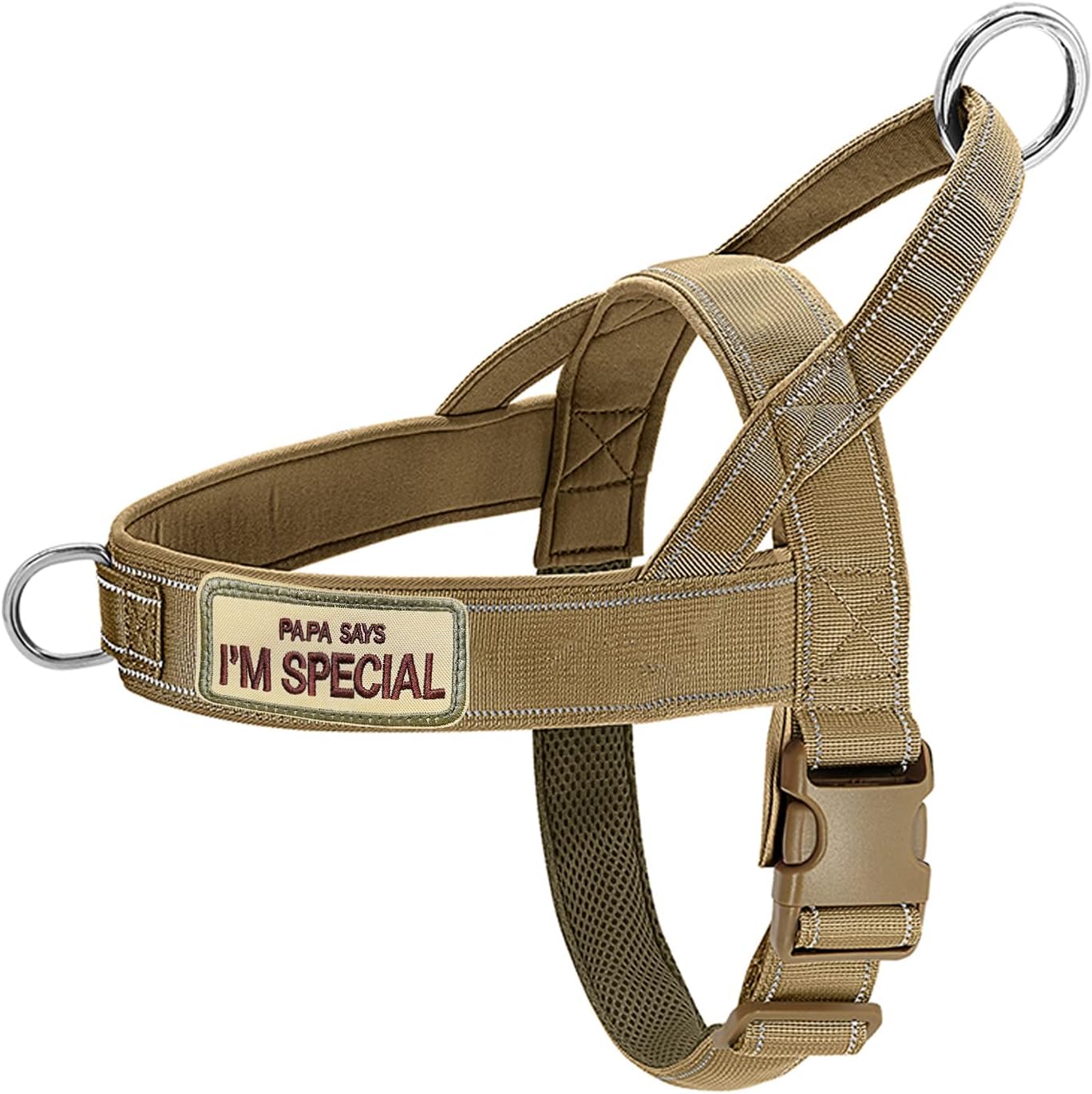 QIFBYFBNo Pull Dog Harness for Medium Large Dog, Reflective Escape Proof Adjustable No Pulling Dog Harness, Dog Harness Brown M