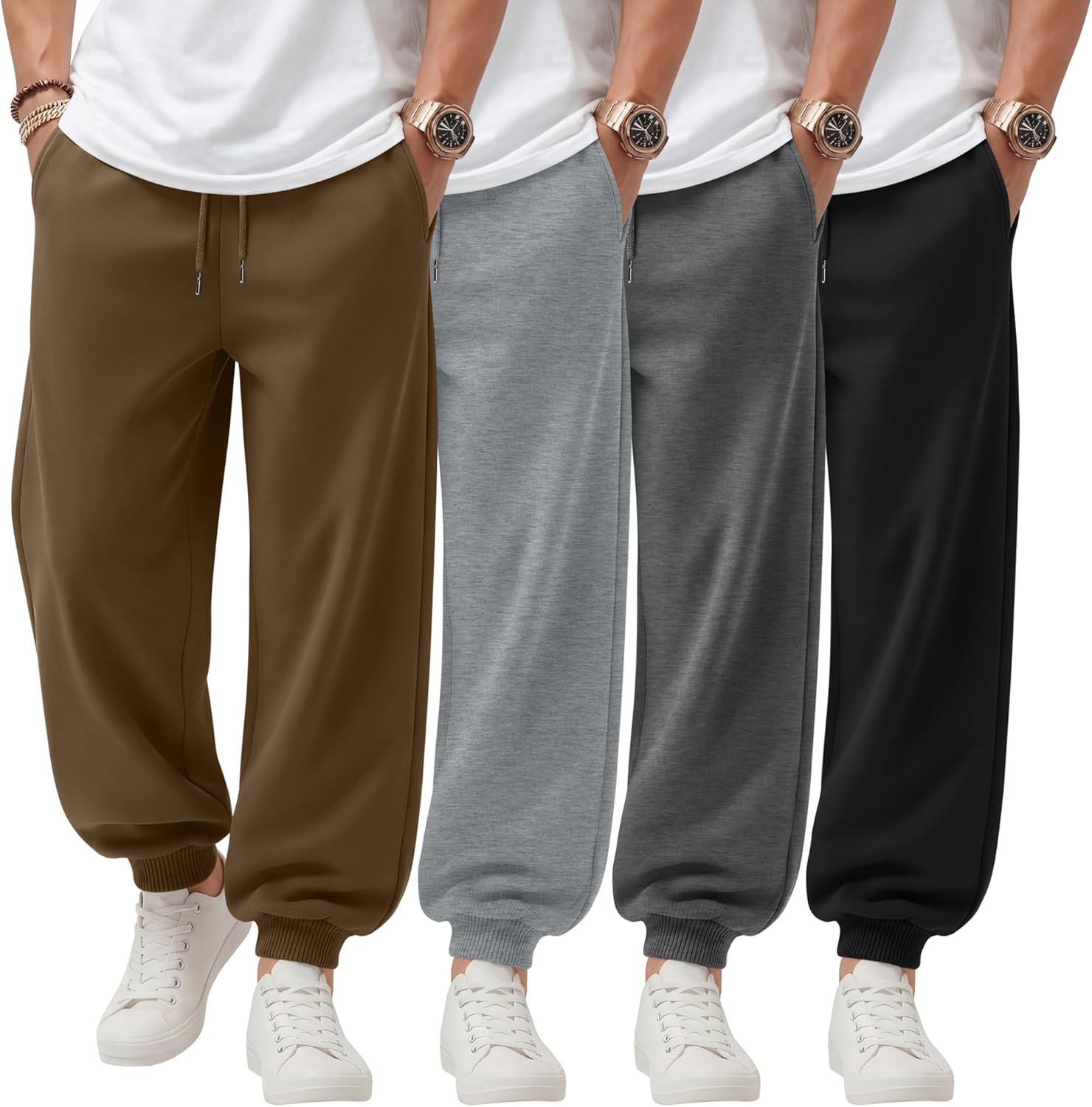 4 Pack Mens Athletic Sweatpants Gym Casual Baggy Joggers Drawstring Elastic Bottom Basic Pants with Pockets