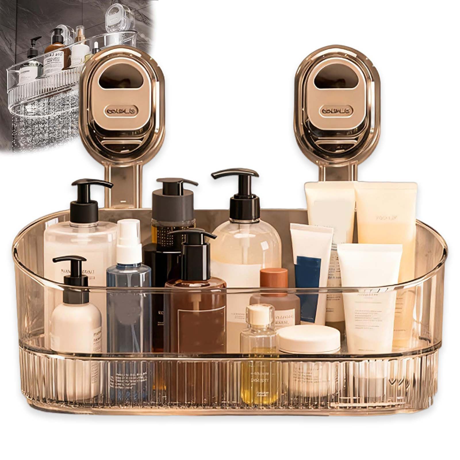No-Drill Bathroom Suction Storage Box Large Capacity Strong Load-Bearing No Drill Bathroom Drain Rack Glacier Pattern Suction Cup