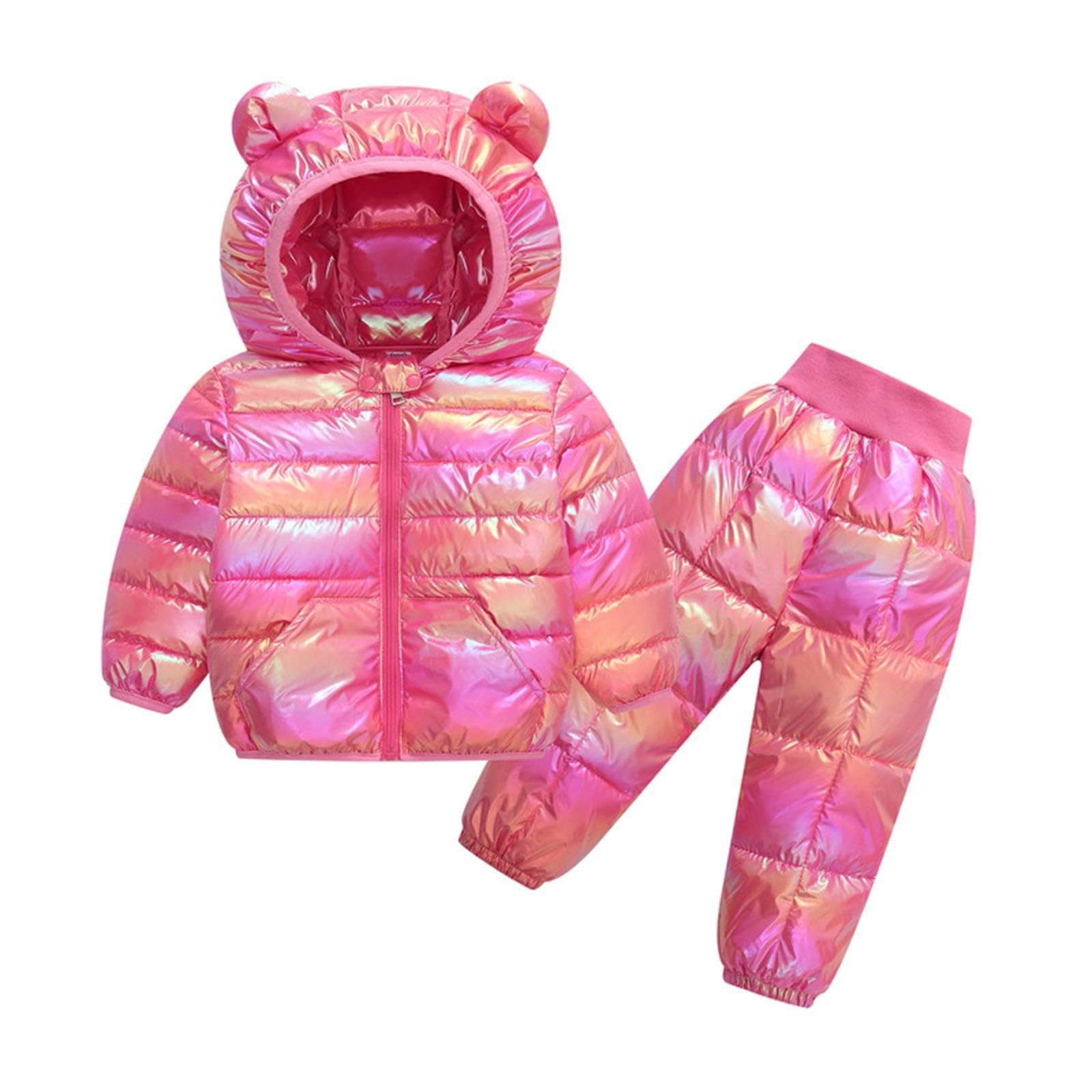 RNTOP Toddler Boys Girls Snowsuit Warm Winter Outfits Kids Light Puffer Hooded Winter Coats Jacket Pants (A, 5-6 Years)
