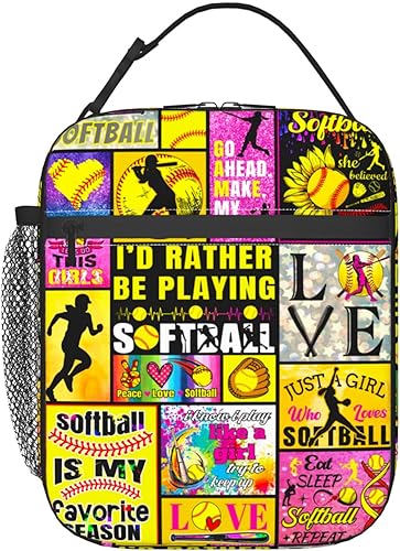 Miniatura 1 de Lonchera con bola de sóftbol para mujeres, niñas, niños, adolescentes, bolsa de almuerzo aislada, reutilizable, portátil, regalos para el trabajo,