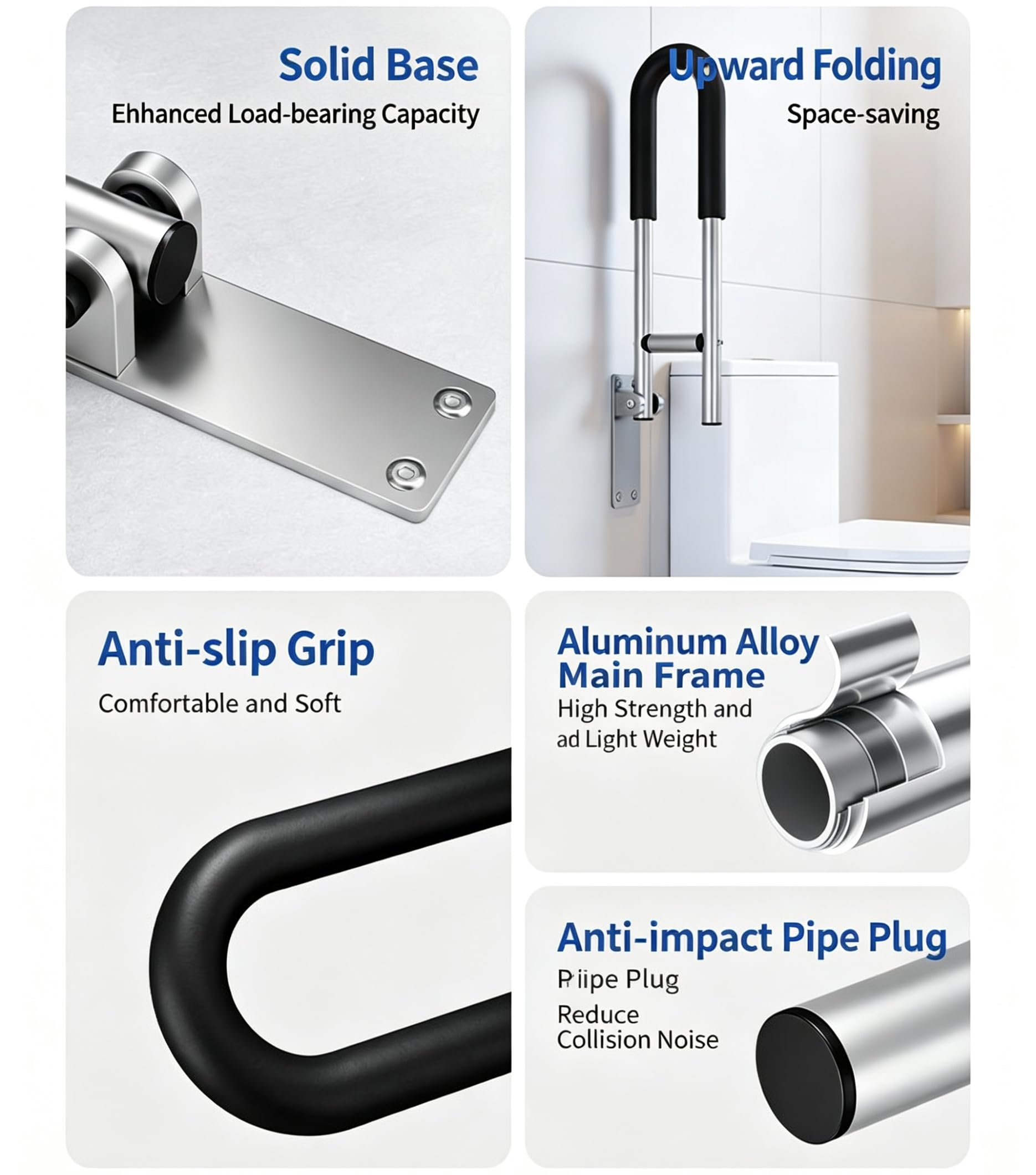 Maniglione per disabili, corrimano pieghevole per WC, supporto per corrimano di sicurezza per bagno pieghevole, maniglia per doccia per disabili anziani, 60 cm