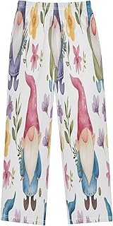 Pantalones de pijama para niños con diseño de gnomos y flores, color rosa, pantalones de pijama suaves, cómodos pantalones largos con 2 bolsillos
