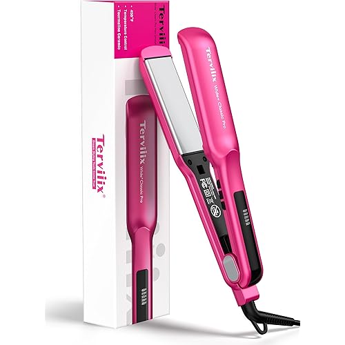 Terviiix Ceramic Hair Straightener, 1-1/2 Inch Wide Flat Iron for Hair, Professional Straightening Irons with Adjustable Temp, 30s Instant Heating, Get Silky Smooth Hair, Dual Voltage, Auto Off, Pink