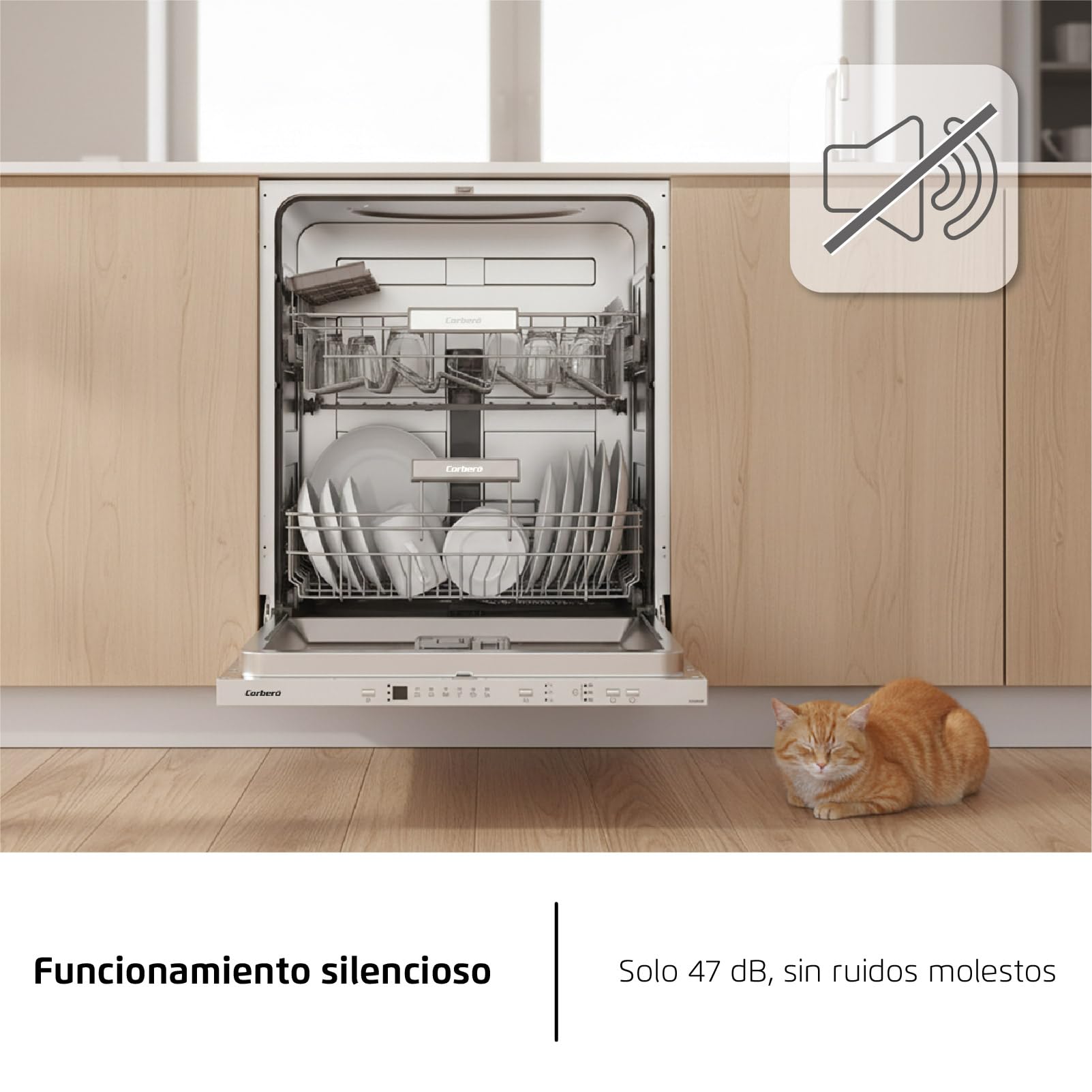 Corberó - Lavavajillas integrable 60 cm | CLVM8626I | 13 cubiertos | 6 programas | Tercera bandeja mini | Función ECO| Media Carga| Función 3 en 1 | Auto Apertura | Inox