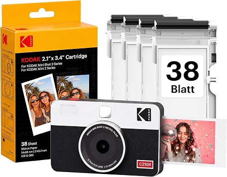 Kodak Mini Shot 2 Retro Portable Instant Camera and Photo Printer iOS and Android Bluetooth 4Pass Technology (54 x 86 mm) - White - 68 Sheets. Bluetooth iPhone & Android compatible 13 MP camera print preview water fingerprint & fade resistant