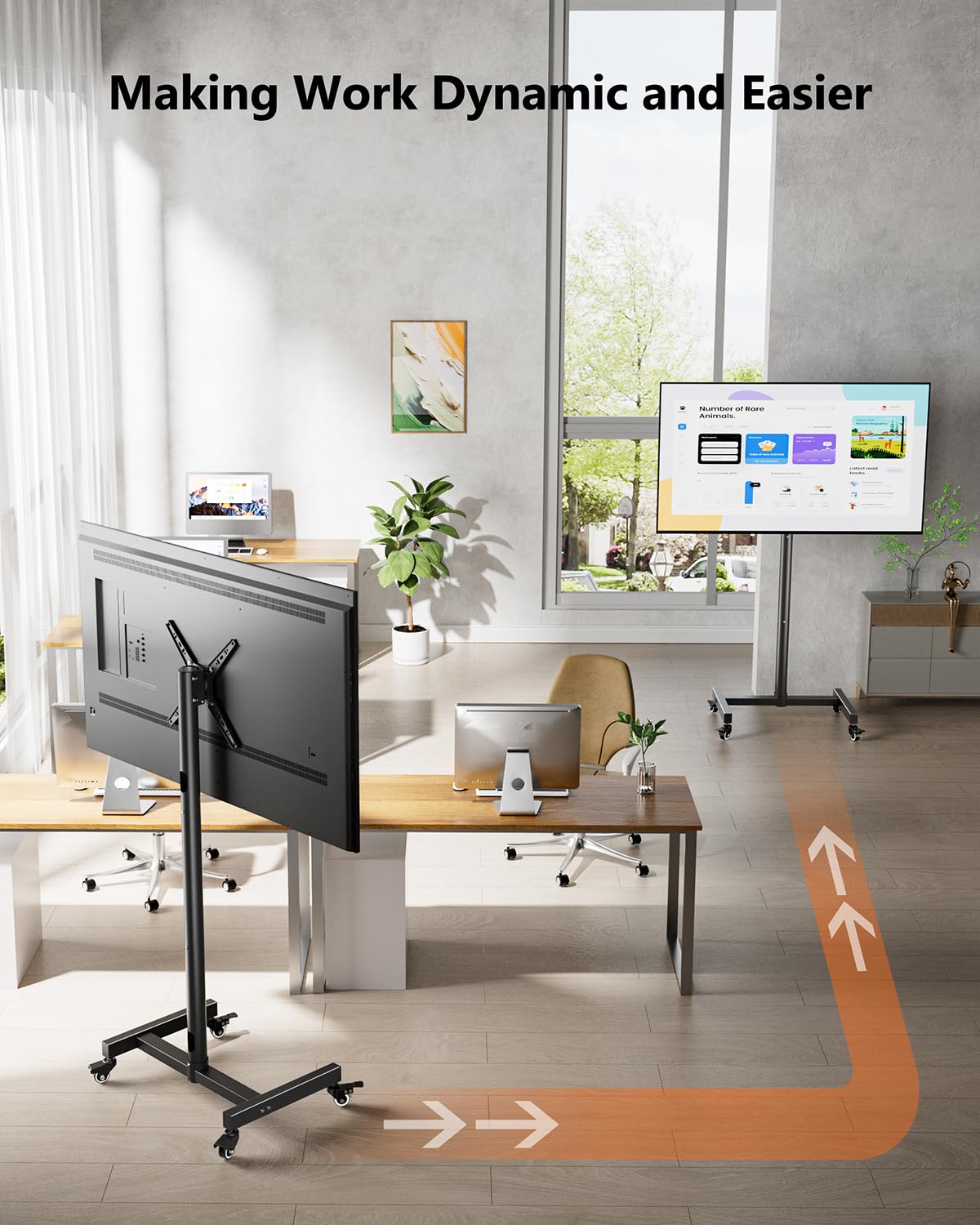 Soporte de TV móvil con Ruedas para televisores y monitores de 17 a 50 Pulgadas, Horizontal a Vertical, Altura Ajustable, Soporte de TV portátil con Ruedas MAX VESA 300 x 300 mm hasta 30 kg