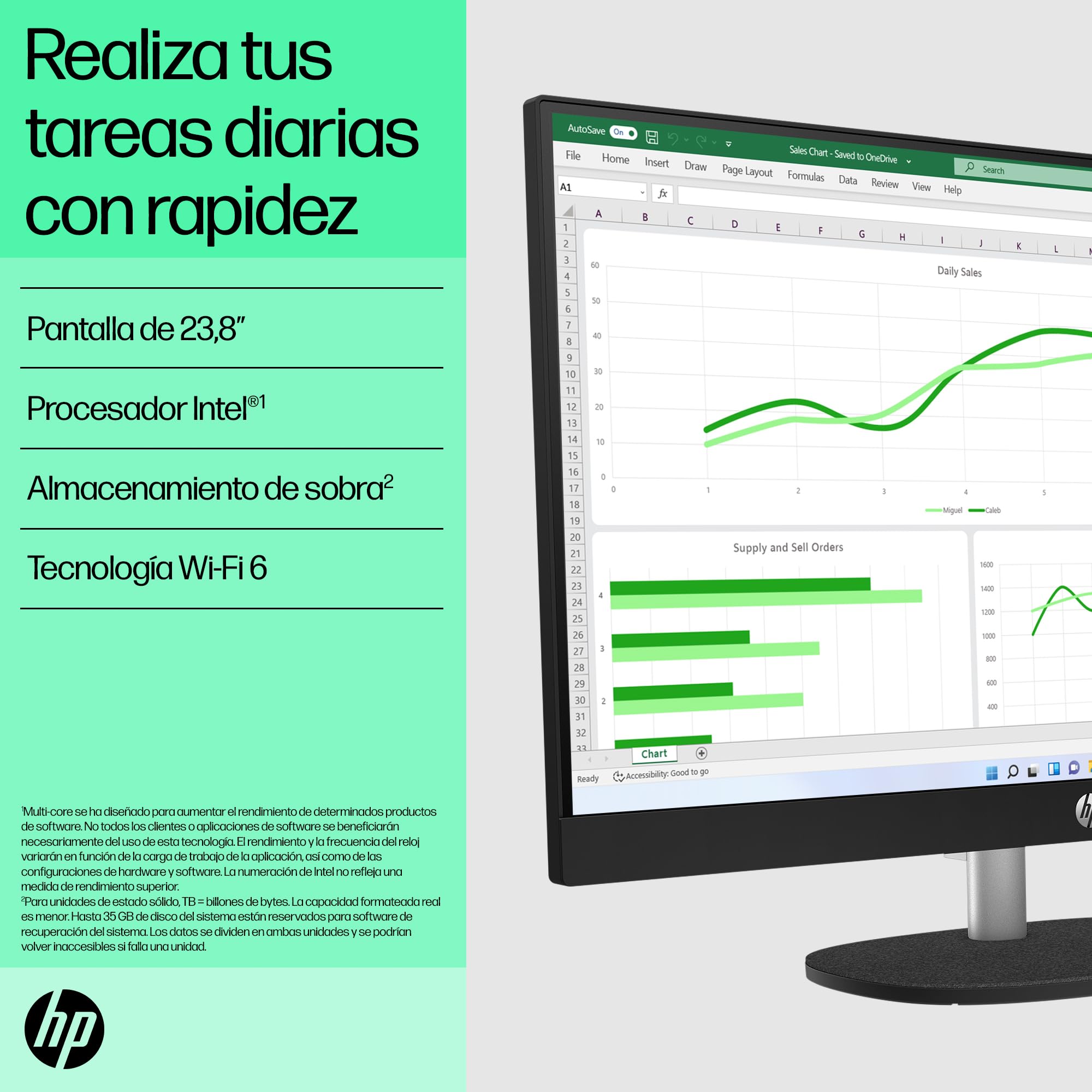 HP All-in-One 24-cr0101ns Computer desktop 23,8" FHD Intel Core i3-N300 8 GB RAM 512 GB SSD Intel UHD Graphics Windows Black Tastiera QWERTY spagnola