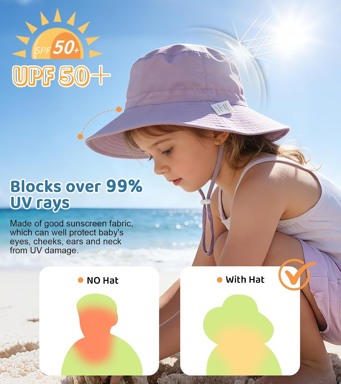 American Trends Baby Sun Hat UPF 50+ Toddler Bucket Hat for Boys Girls | Sun Protection Wide Brim Adjustable Summer Baby Beach Hats for Outdoor Play