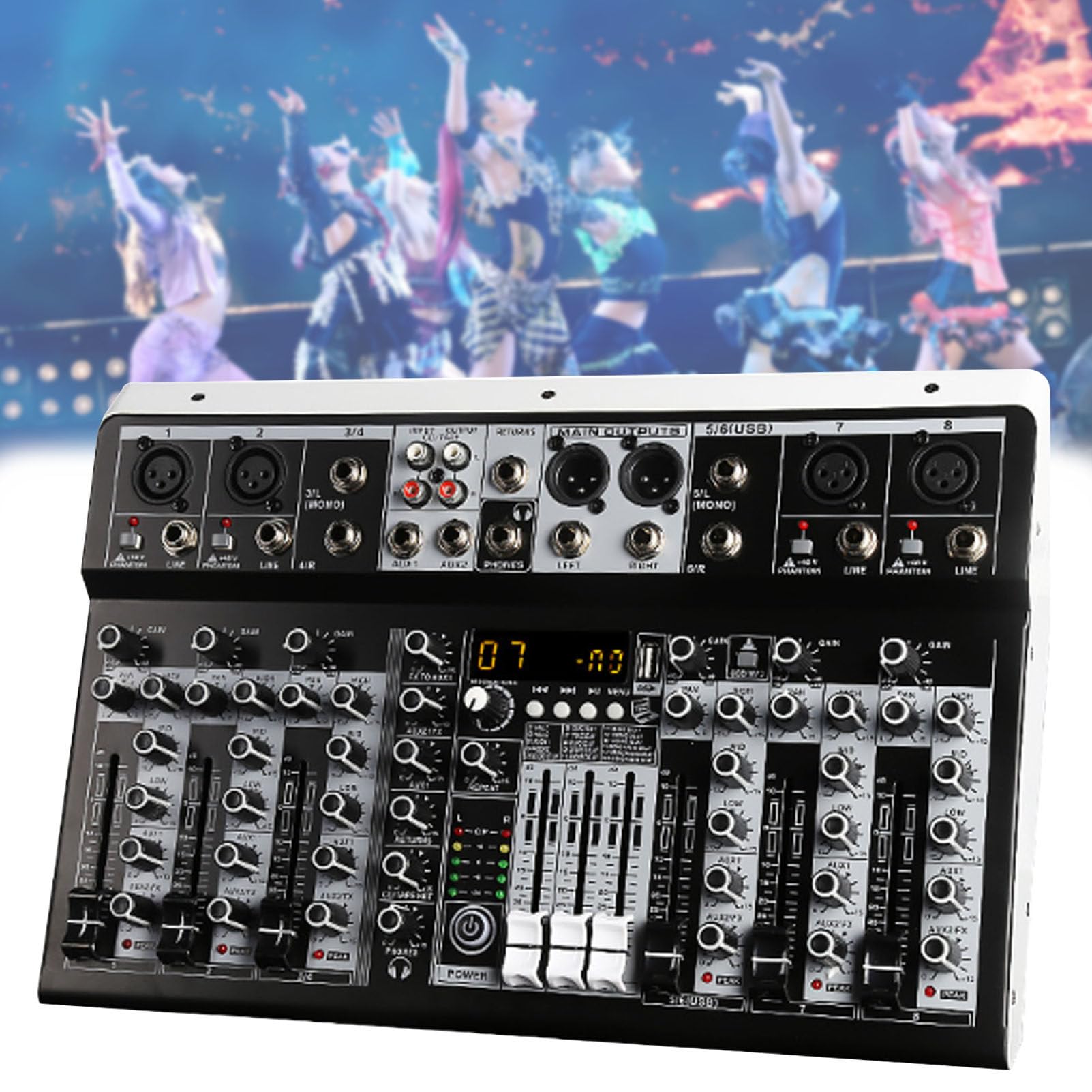 Consola mezcladora de Sonido, Mezclador de Audio 99 Dsp, con alimentación Fantasma de 48v, Mezclador de DJ Bluetooth o grabación Pa Live Live Streaming. 6-Channel