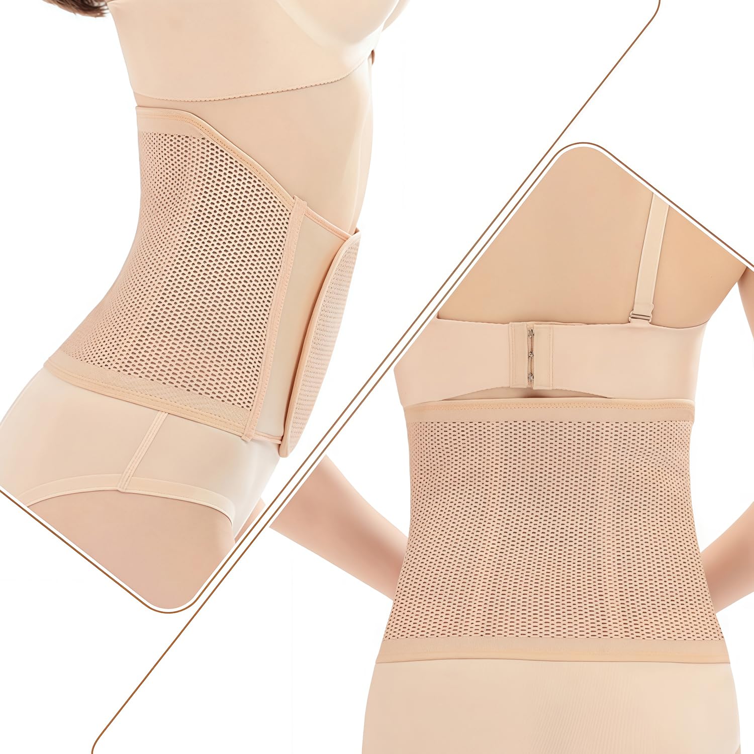Fascia addominale post gravidanza, supporto regolabile dopo la nascita, traspirante, elastica (Beige)