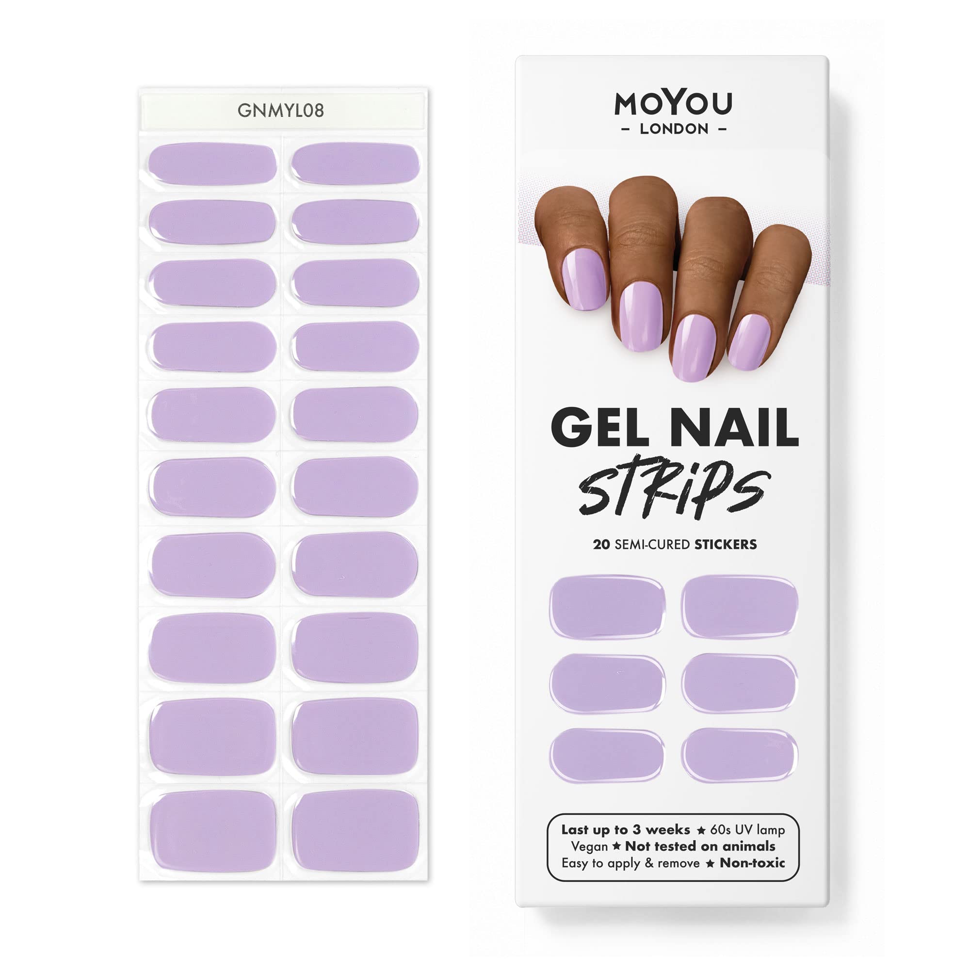 MOYOU LONDONSemi Cured Gel Nail Strips - 20 Pcs. Gel Nail Wraps for Salon-Quality Manicure - Works with Any UV Lamp - Easy to Apply, Trim, & Remove Nails Stickers