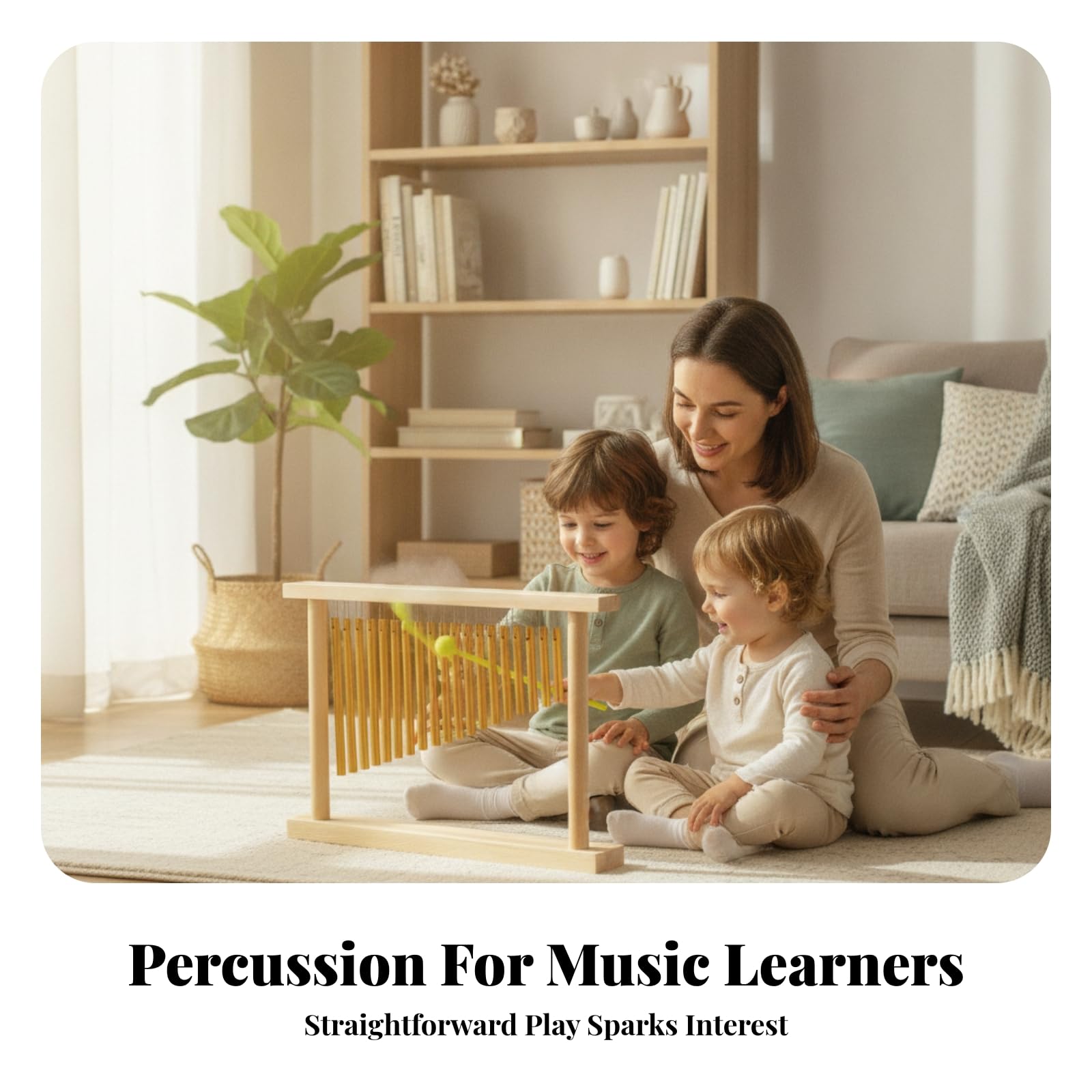 perfk Carillon Musical en Aluminium et Bois à 20 Tubes Dorés avec Maillet Inclus pour