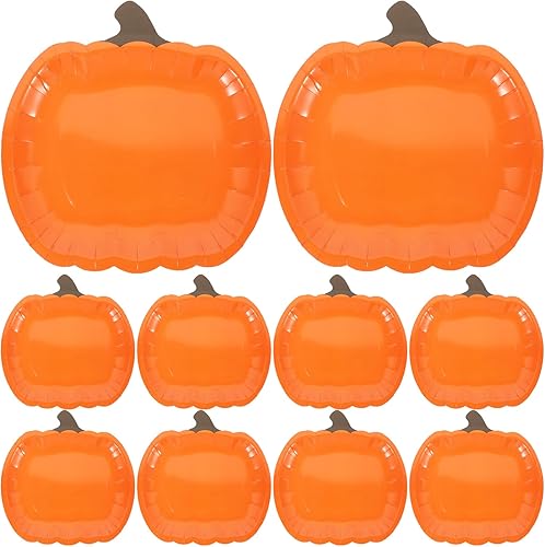 LOGOFUN Platos de papel de calabaza, platos de postre desechables, suministros de vajilla para fiesta de Halloween, 10 unidades
