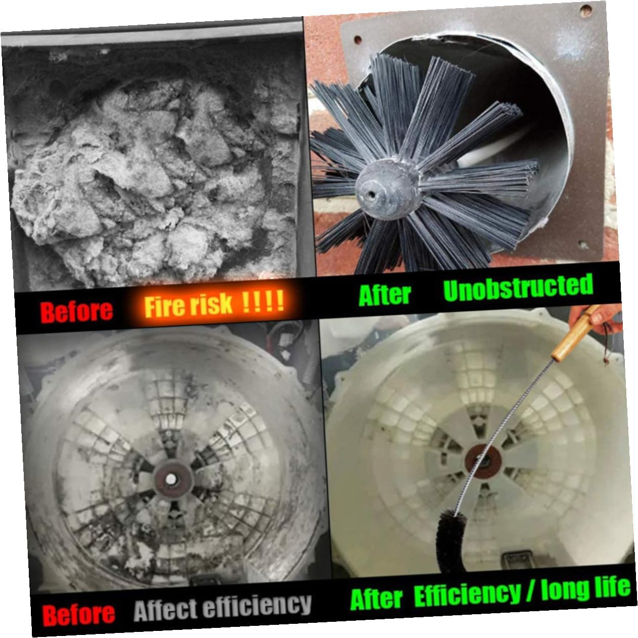 Chimney Cleaning Brush and Dryer Vent Lint Sweeping Tool 610mm Flexible Rod Set with 4 Poles and 1 Brush Head for Fireplace and Duct Maintenance