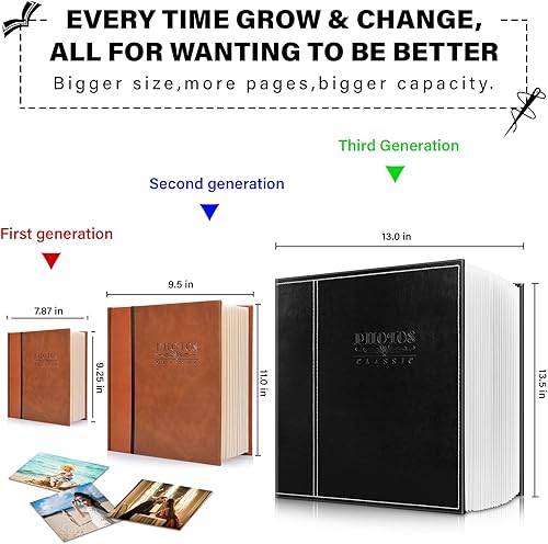 Vista 2 de Álbum de fotos magnético autoadhesivo, cubierta de cuero, capacidad para fotos de 4 x 6, 5 x 7, 6 x 8, 8 x 10, 10 x 12 pulgadas, adecuado para Negro