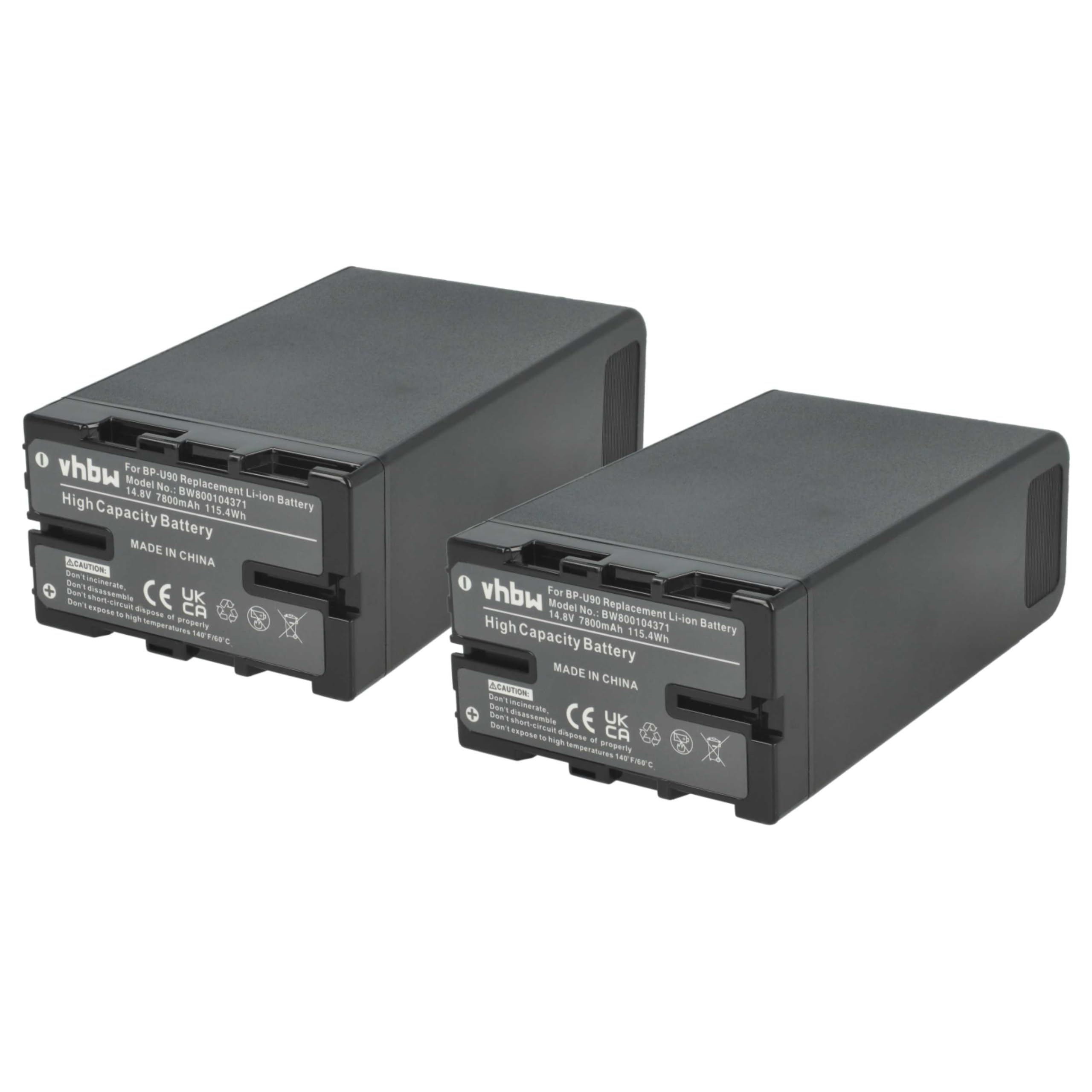 vhbw 2X batería reemplaza Sony BP-U90, BP-U60, BP-U30, BP-U95 para cámara de vídeo (7800 mAh, 14,8 V, Li-Ion) con Chip