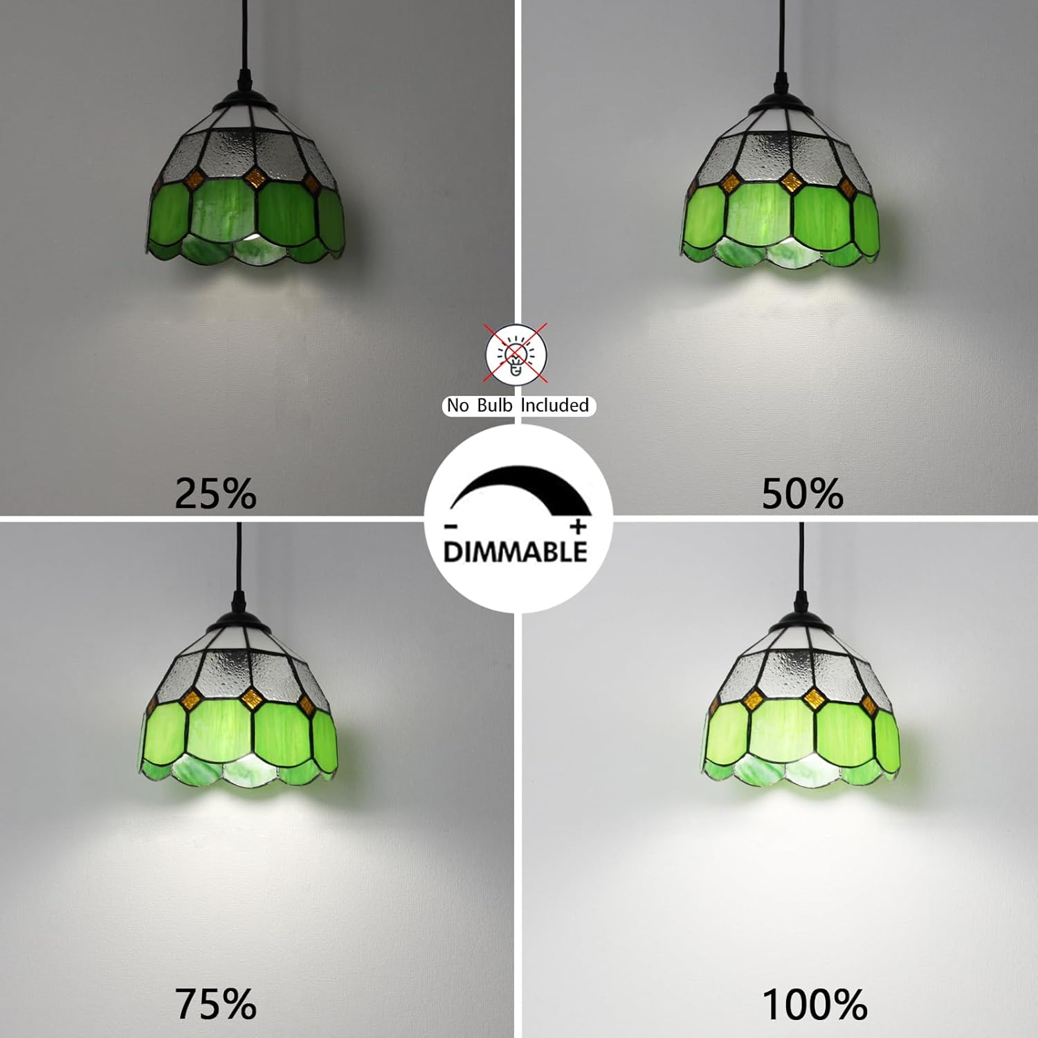 HuisMier Tiffany Style Plug in Pendant Light, Green Mini Chandelier with 15 Ft Hanging Cord and On/Off Dimmer Switch, Vintage Swag Ceiling Lamp for Dining Room Bedroom Living Room Porch, 7.9" Width