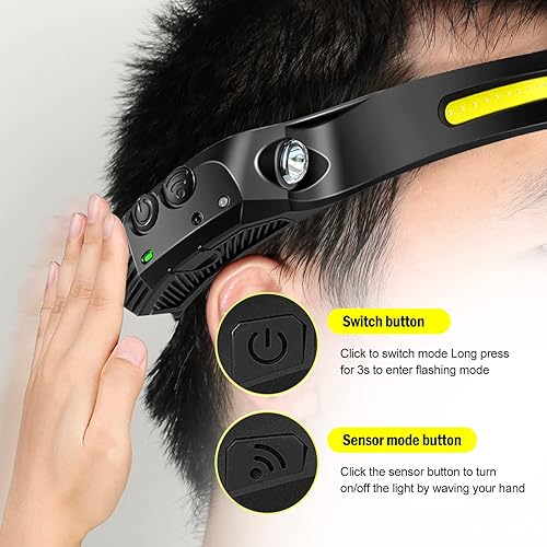 Miniatura 6 de AURUZA 2 linternas de faros delanteros, faros LED recargables, 2 faros COB de 230  de ancho con sensor de movimiento, brillante, 5 modos, lámpara de