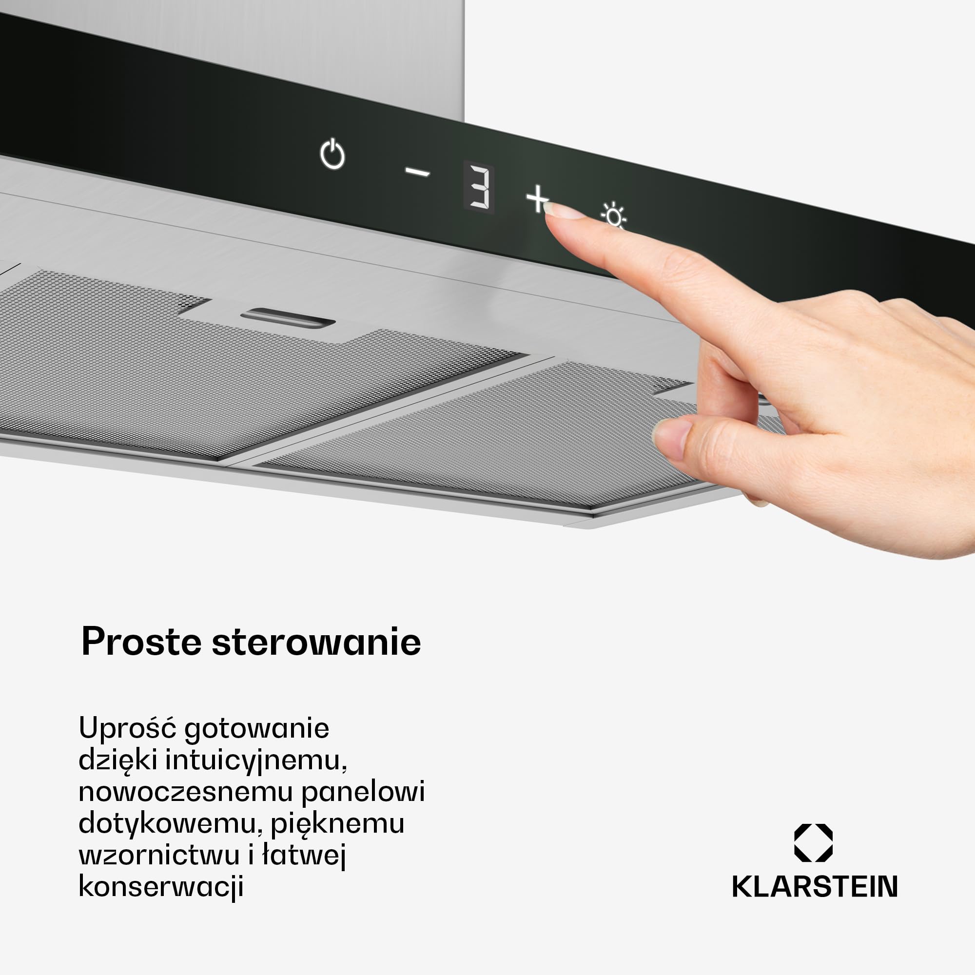 Klarstein CurveVent okap kuchenny – 90 cm, strumień powietrza 700 m³/h, energooszczędność A+, obsługa dotykowa, oświetlenie LED, 56 dB, czarny, filtr powietrza wylotowego i węglowego