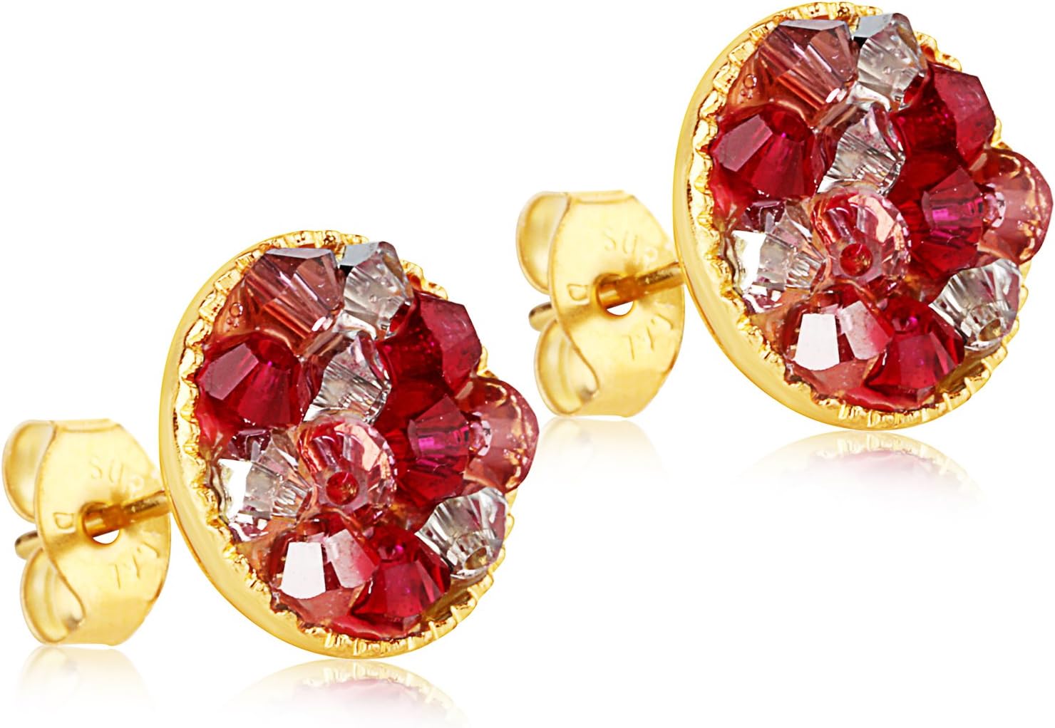 Maroon Crystal Mix Stud Earrings -24K Gold Coated Hypoallergenic Steel -Clecceli