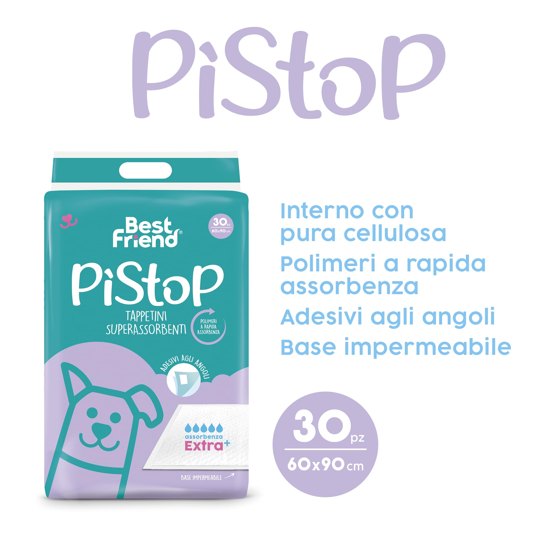 Tappetini igienici per cani 60x90cm 30 pz Monouso Antistrappo Antiodore Best Friend PìStoP Extra+