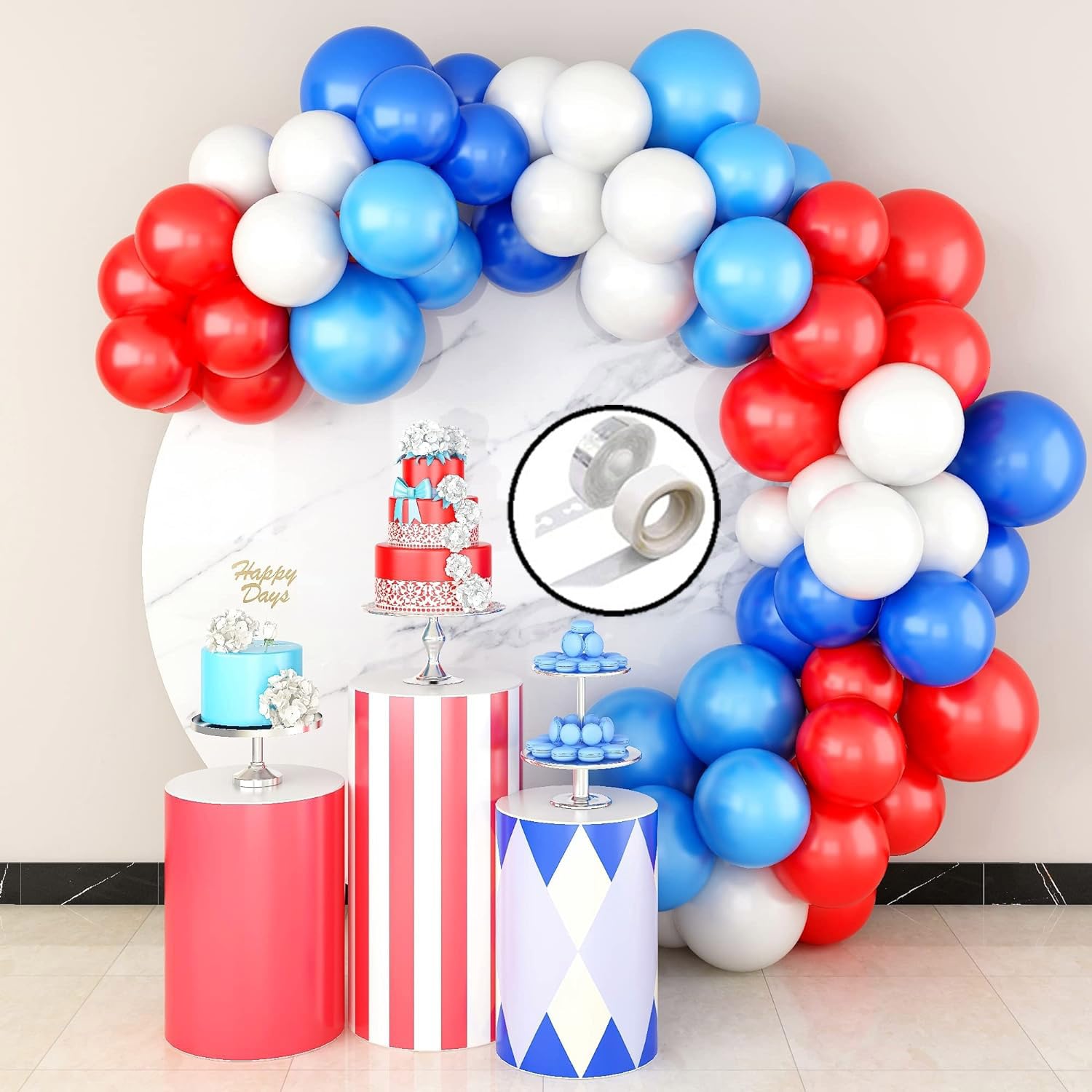 AR GIFTZADDA 52 Pcs Blue, Pastel Blue, White & Red Balloons Arch Kit for Aeroplane Airplane Birthday Decoration, Aeroplane Theme Balloons, Superhero Theme Party Supplies (Aero Balloon Arch Kit)