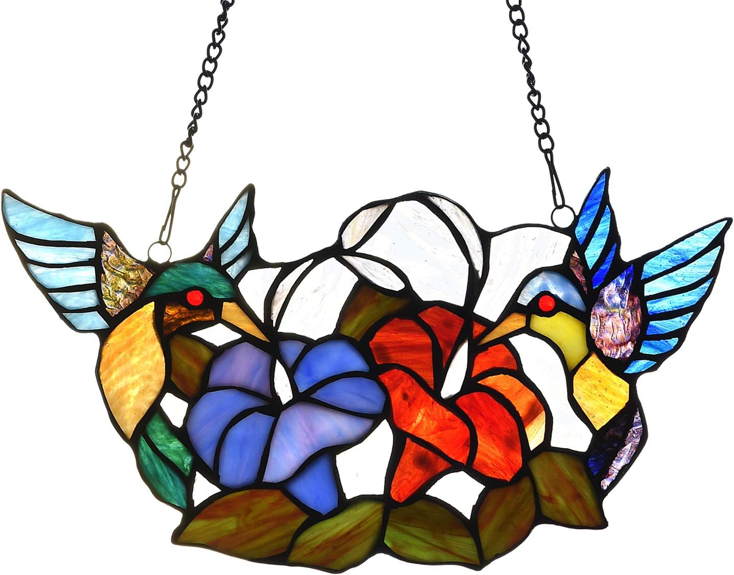 Weekly Top Sale Capulina Tiffany Stained Glass Window Hangings 15 x 8 Handmade Morning Glory and 2 Birds Window Panel Sun Cacthers
