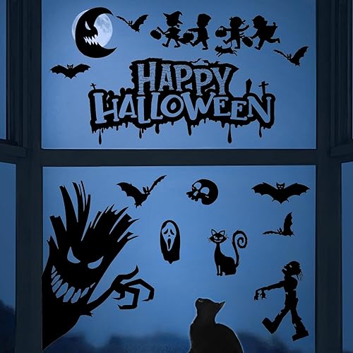 Miniatura 6 de 9 hojas de calcomanías de Halloween para ventana, gigantes de Halloween, decoración de ventana de Halloween, silueta de ventana de Halloween para